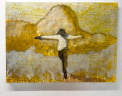 Absolution - Jumping Flying Figure Golden Yellow Clouds Sky Landscape, 2025