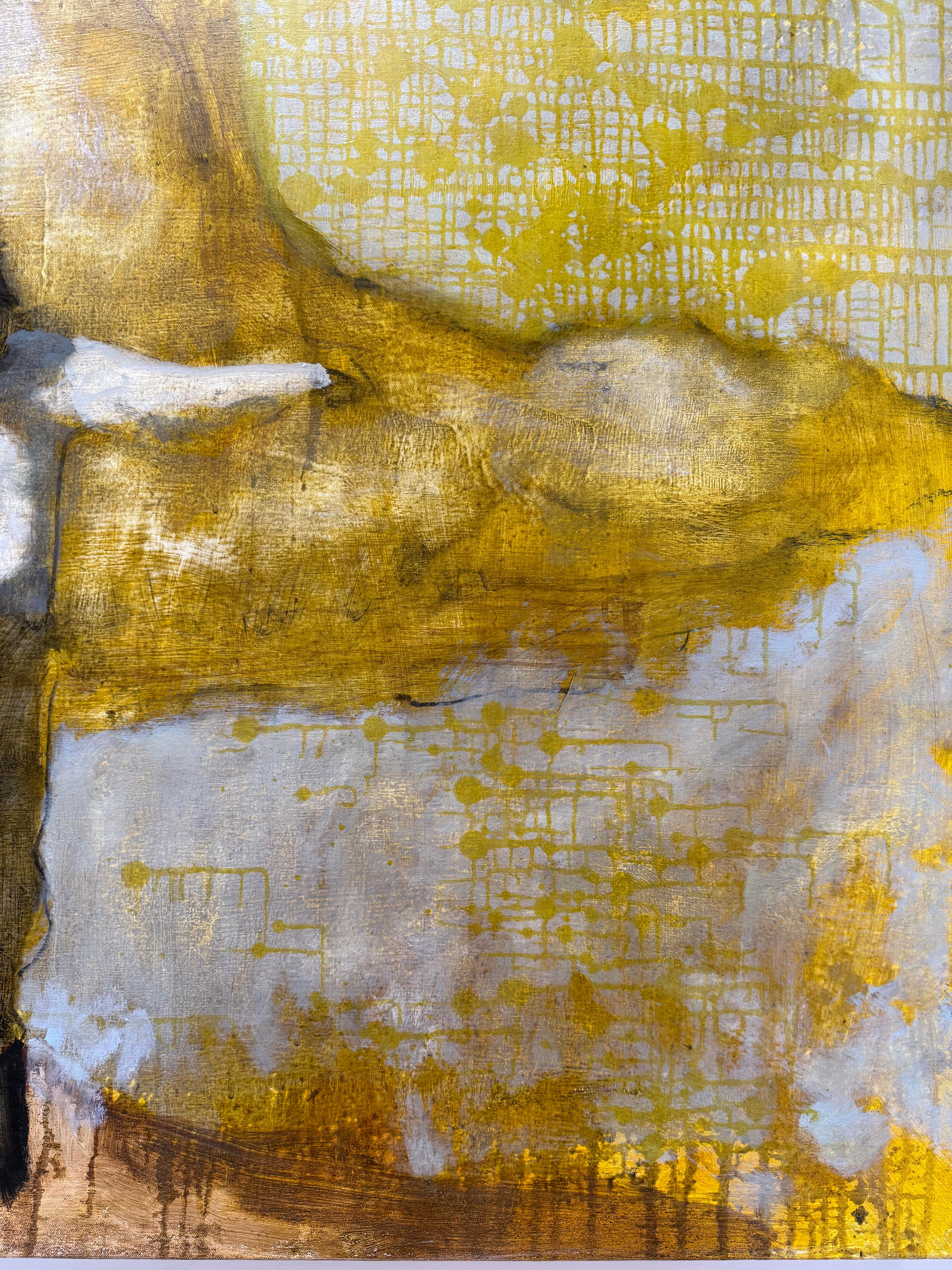 Absolution - Springende fliegende Figur Goldene gelbe Wolken Himmel Landschaft, 2025 im Angebot 2
