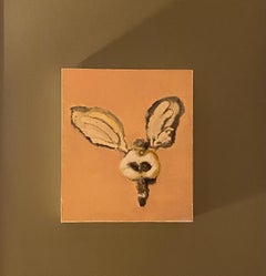 Angel, Flying Figure, Ivory, Off White Wings, Salmon Pink Background