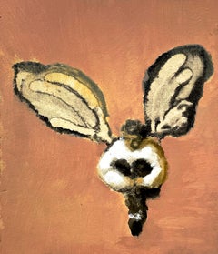 Angel, Flying Figure, Ivory, Off White Wings, Salmon Pink Background
