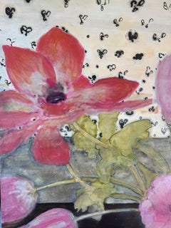 Arrangement - Contemporary Botanical Still Life Pink Tulips Flowers Vase, 2022