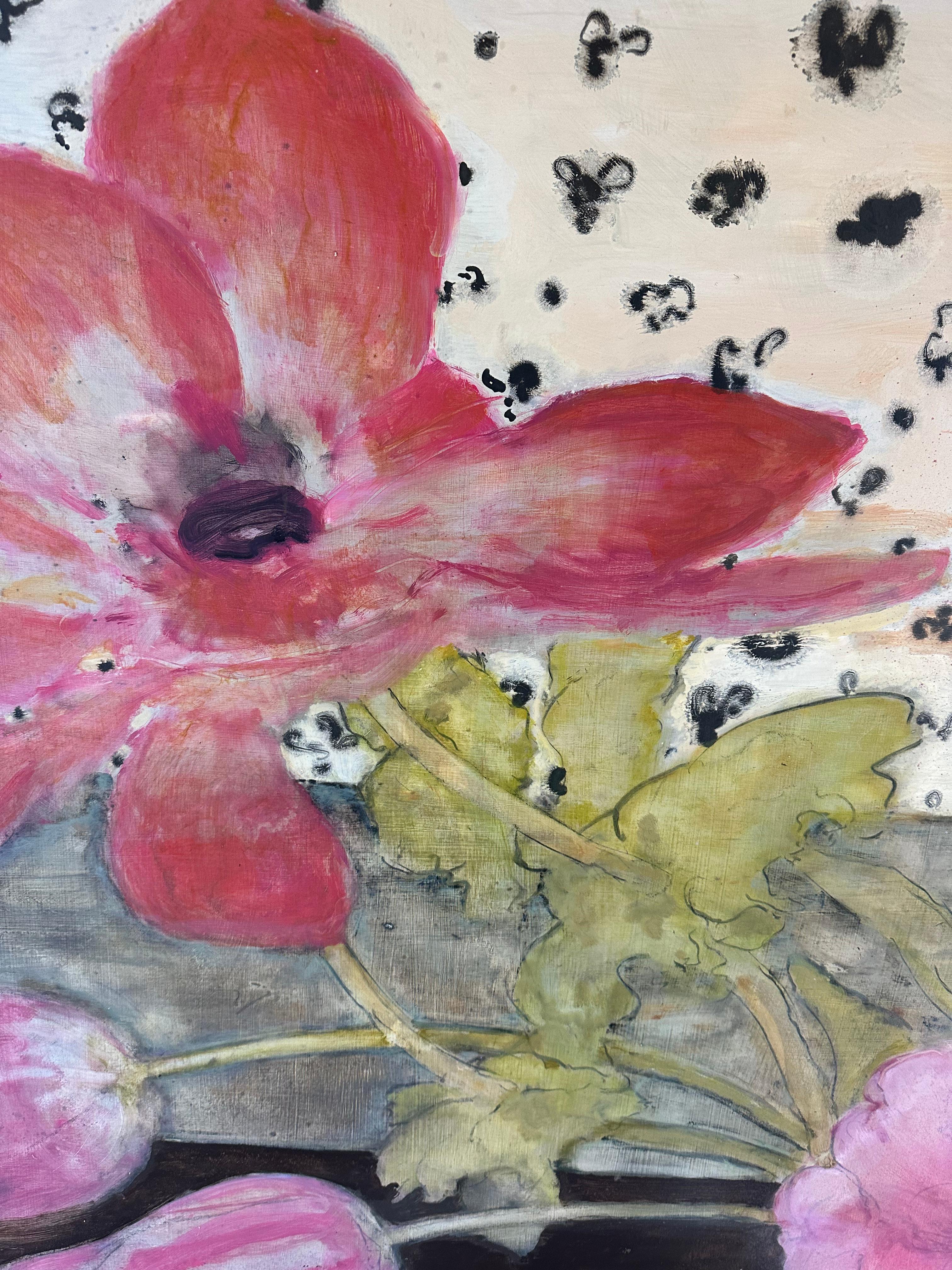 Arrangement - Contemporary Botanical Still Life Rosa Tulpen Blumen Vase, 2022 (Braun), Still-Life Painting, von David Konigsberg