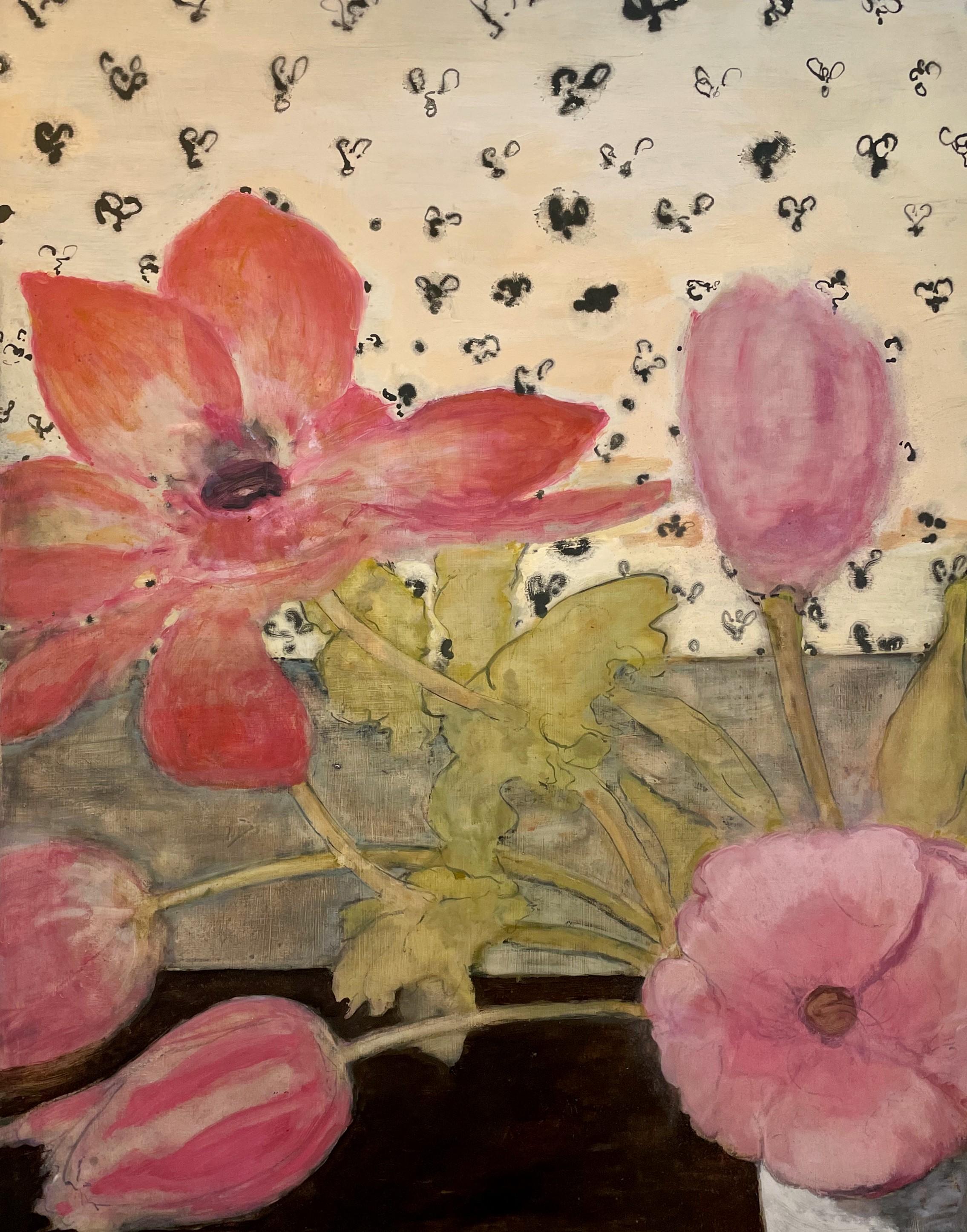 Arrangement - Contemporary Botanical Still Life Rosa Tulpen Blumen Vase, 2022