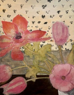 Arrangement - Nature morte botanique contemporaine Tulipes roses Fleurs Vase, 2022