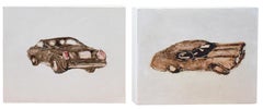 Automotives: Diptych (Pair of Two Small Still Life Paintings of Cars on Panel)