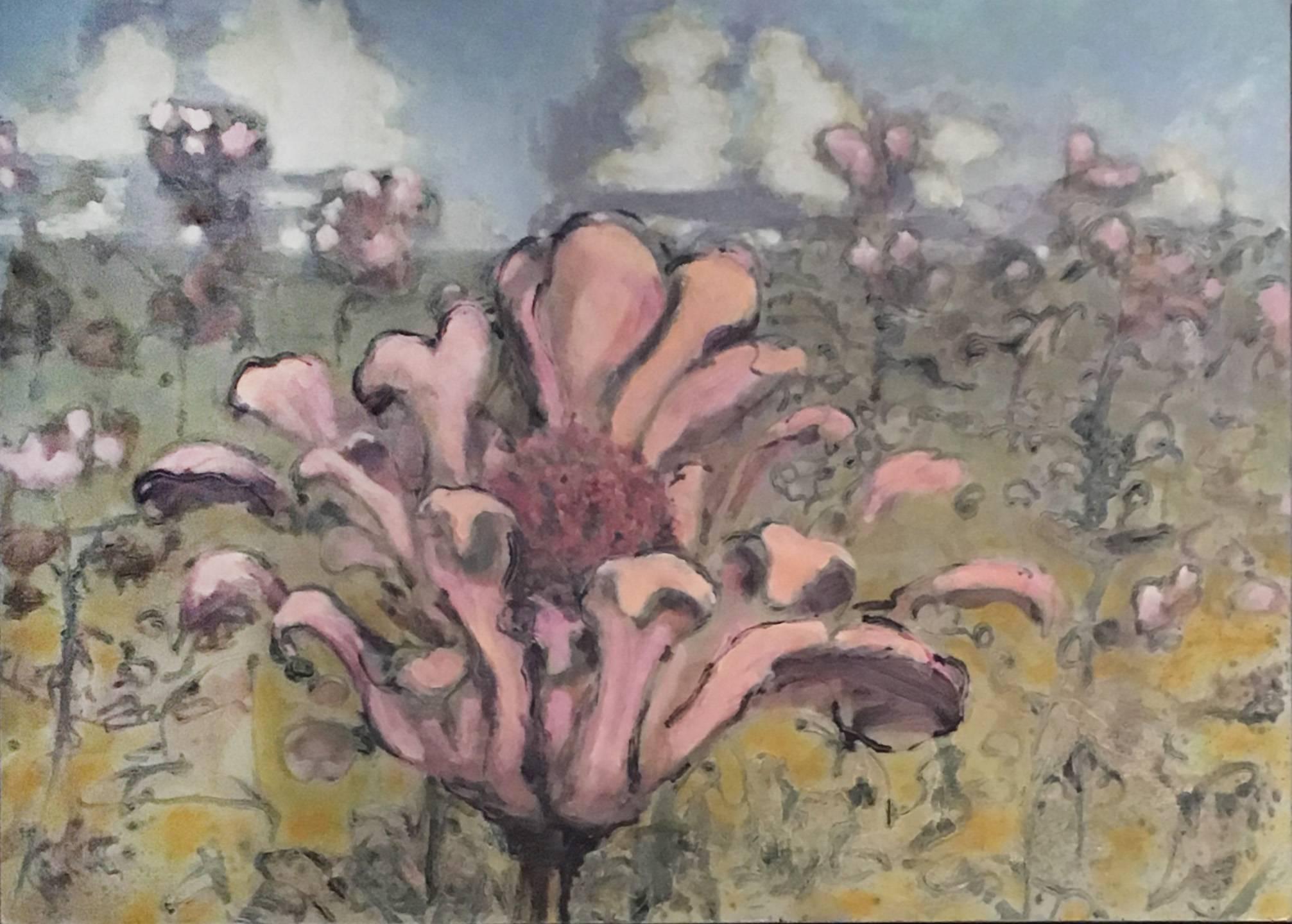 David Konigsberg Landscape Painting - Bed of Pinks(Contemporary Still of Life of Flowers in a Field)