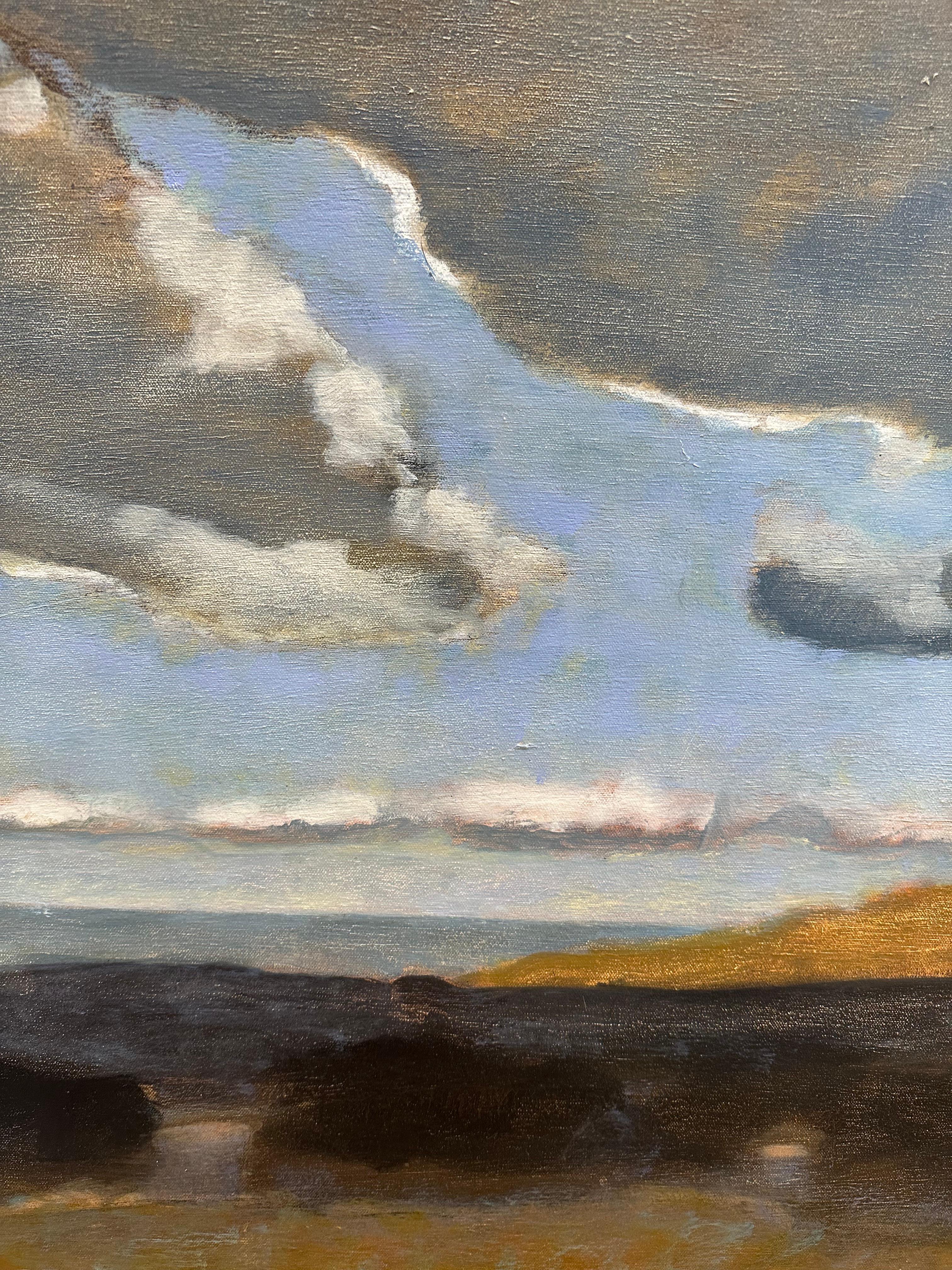 Più grande di me, Bigli grigio, Cielo blu, Montagna marrone, Campo, Oceano - Painting Contemporaneo di David Konigsberg