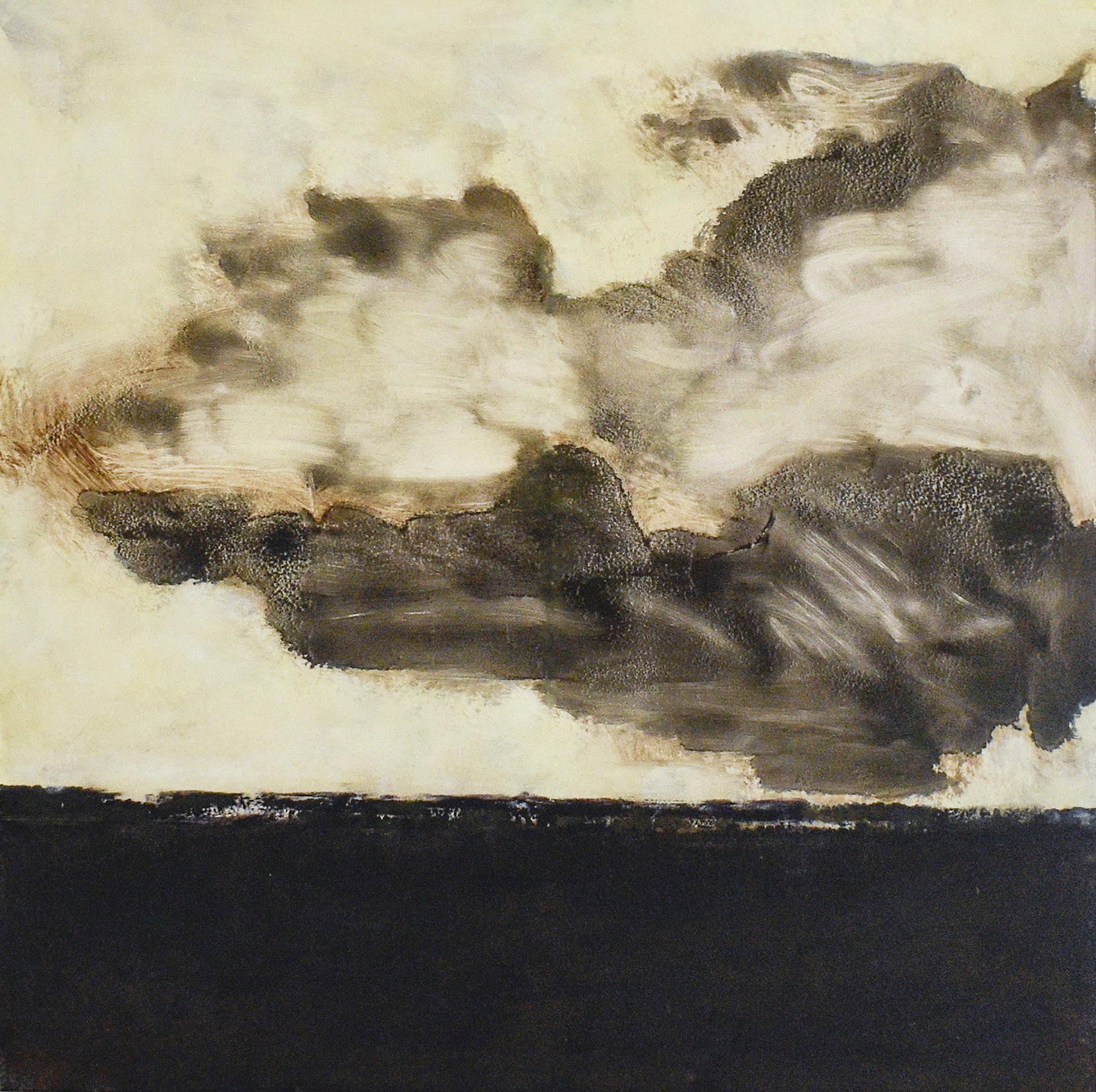 Black Dirt (Abstract Landscape Painting of White Clouds Over a Dark Field)