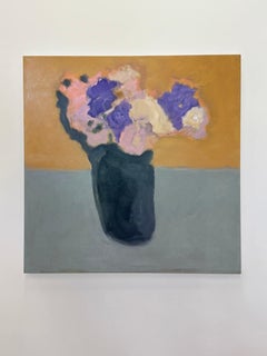 Bouquet - Contemporary Botanical Still Life Purple Pink Flowers Black Vase, 2026