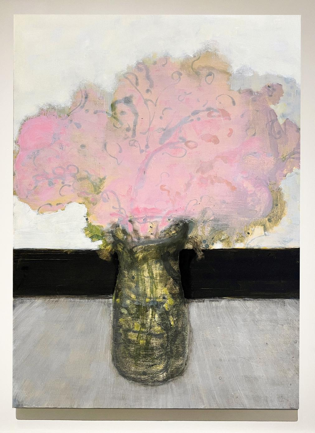 Ramo (bodegón figurativo de flores rosa pastel en jarrón de mesa) - Painting de David Konigsberg