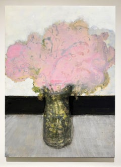 Bouquet (Natura morta figurativa di fiori rosa pastello in vaso da tavolo)