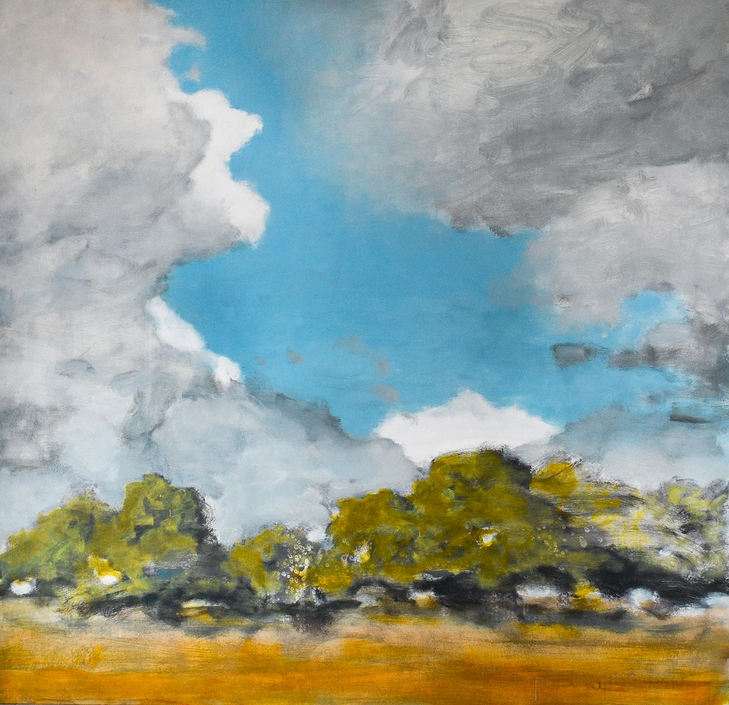 David Konigsberg Abstract Painting - Clearing: Abstract Landscape of Country Field Under Blue Sky By D. Konigsberg