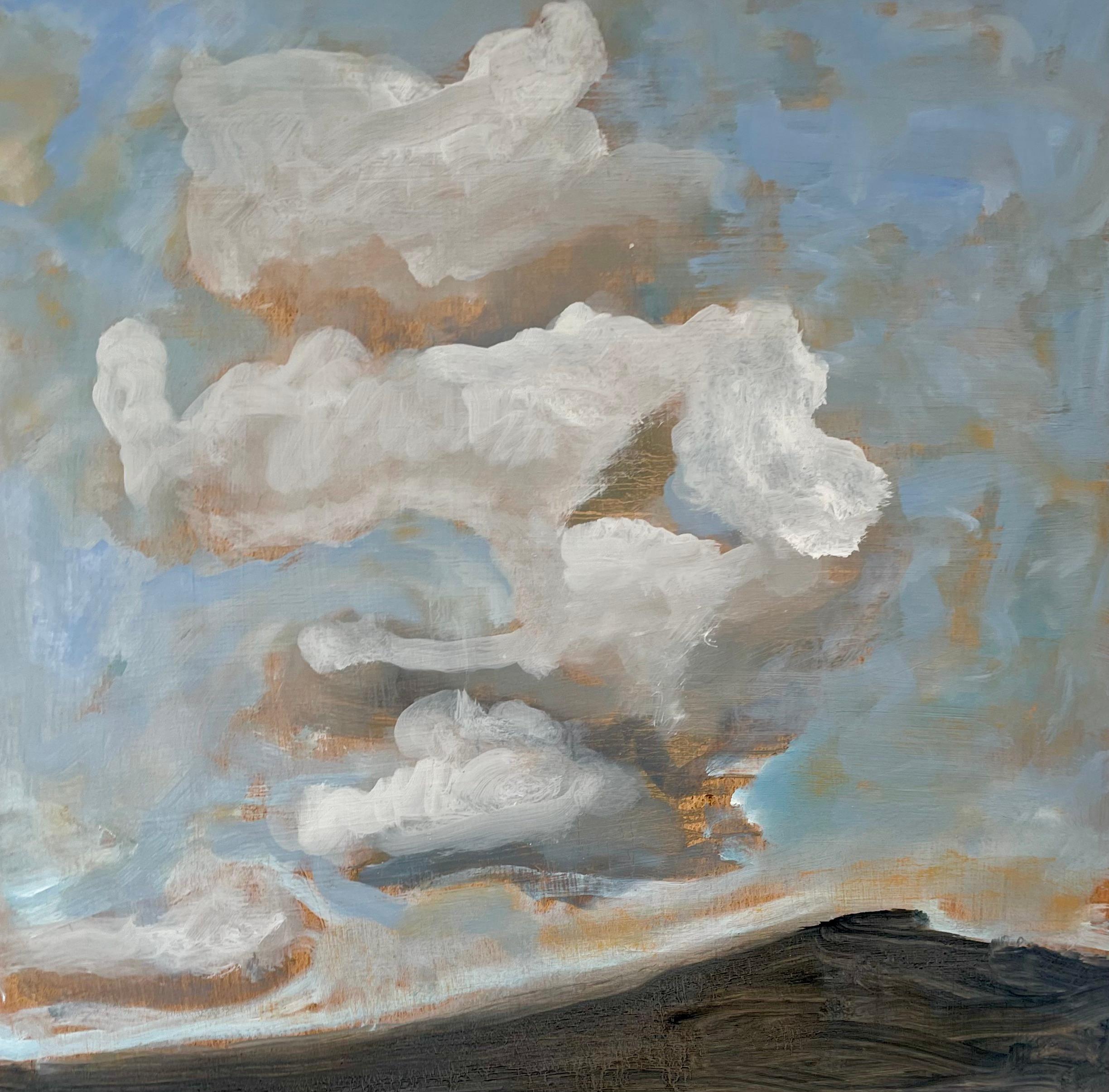Landscape Painting de David Konigsberg - Nube - Paisaje contemporáneo Nubes Cielo azul Colinas montañosas marrones, 2024