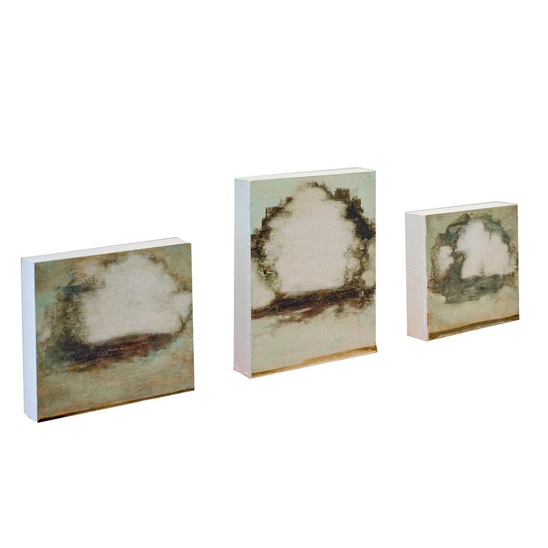 Cloud Triptych (Contemporary Miniature Triptych Painting on Wood Panel) by David Konigsberg
Three individual paintings - Monotype on Paper and Oil, Mounted on Panel
