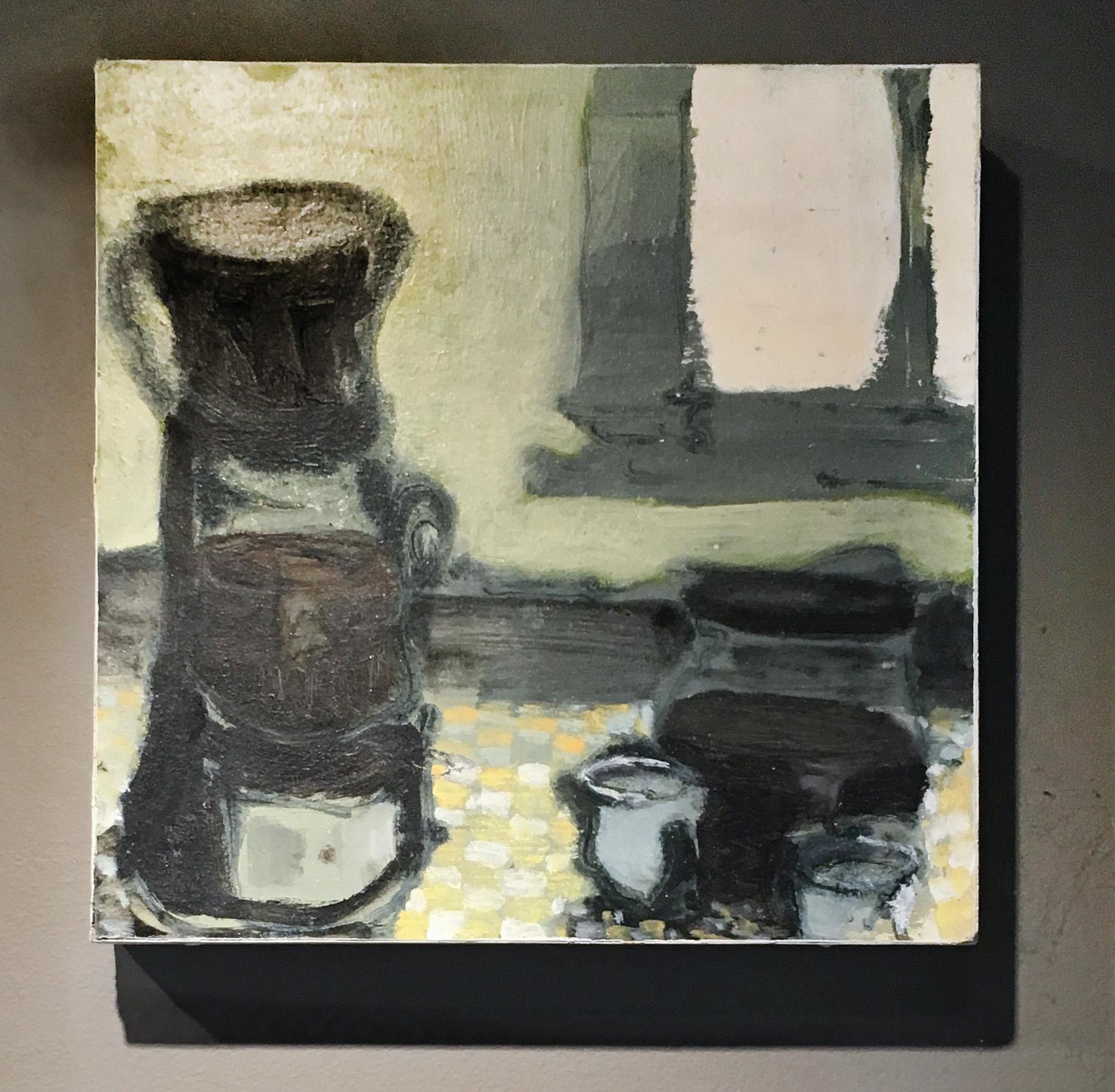 Coffee (12 inch Contemporary Still Life of Coffee Pot on Kitchen Countertop) - Painting by David Konigsberg