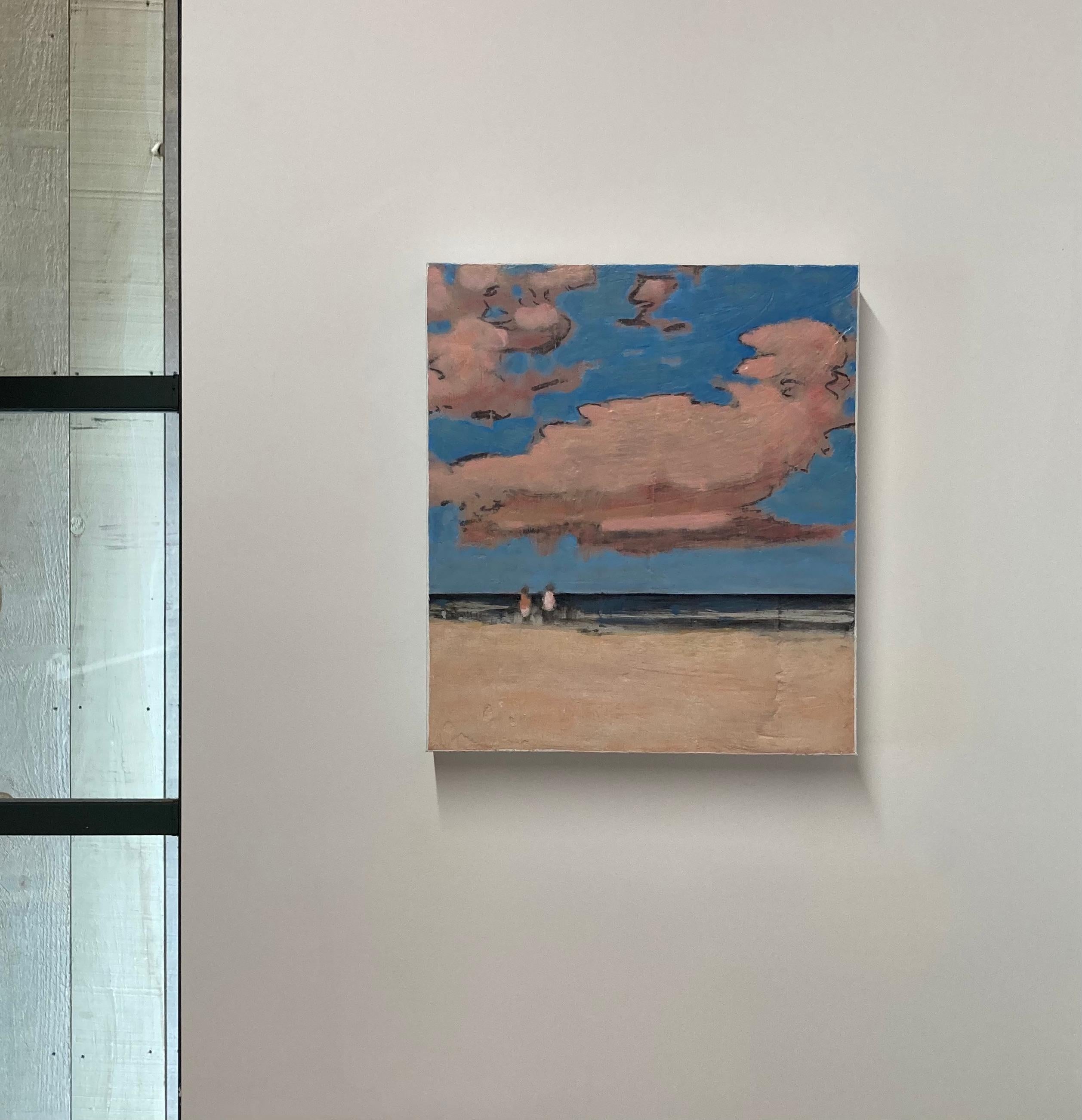 Eleven O-Five, Pale Salmon Pink Sand, Clouds, Blue Sky, Summer Beach, Beachscape - Contemporary Painting by David Konigsberg