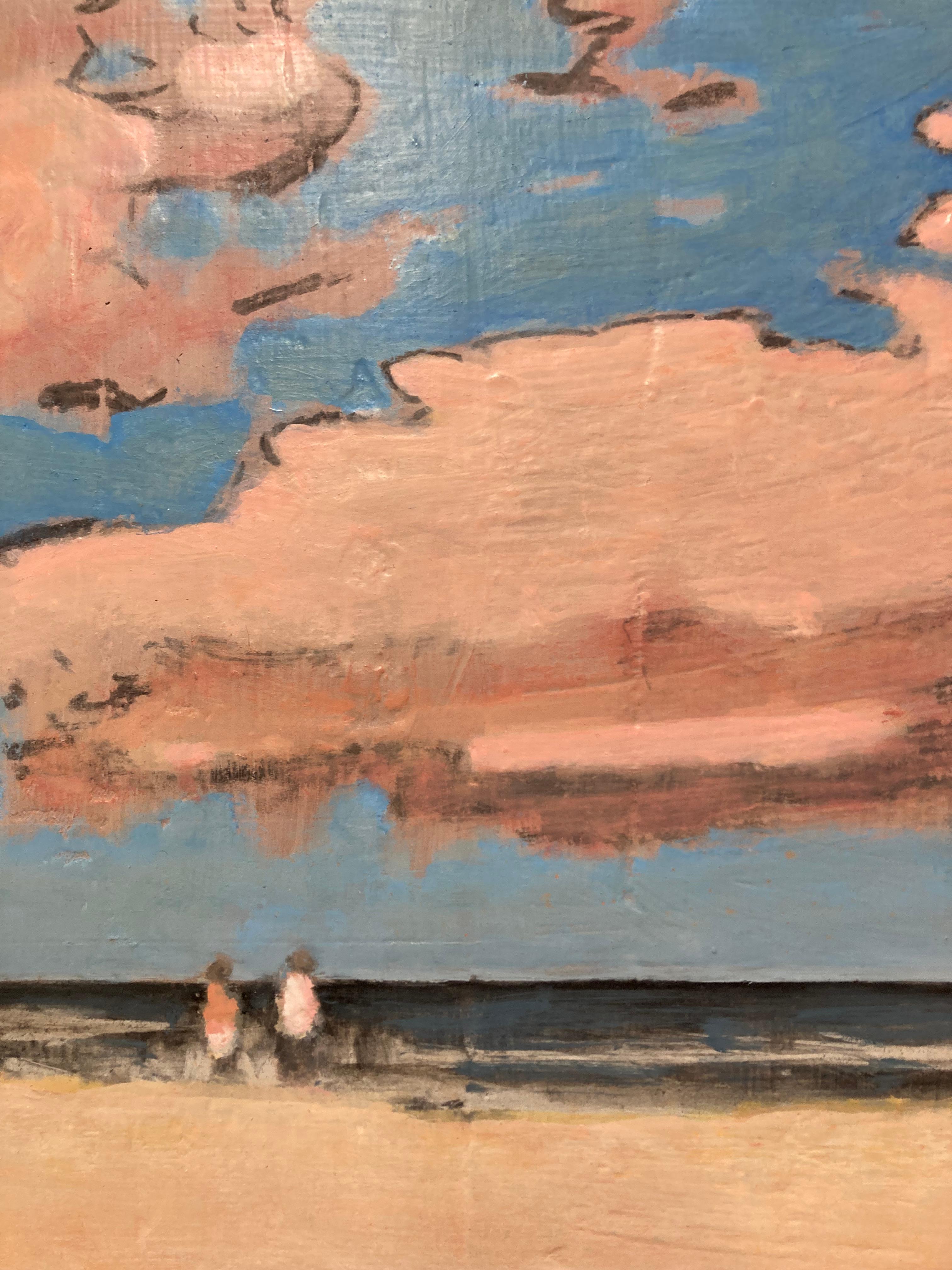 Eleven O-Five, Pale Salmon Pink Sand, Clouds, Blue Sky, Summer Beach, Beachscape For Sale 1