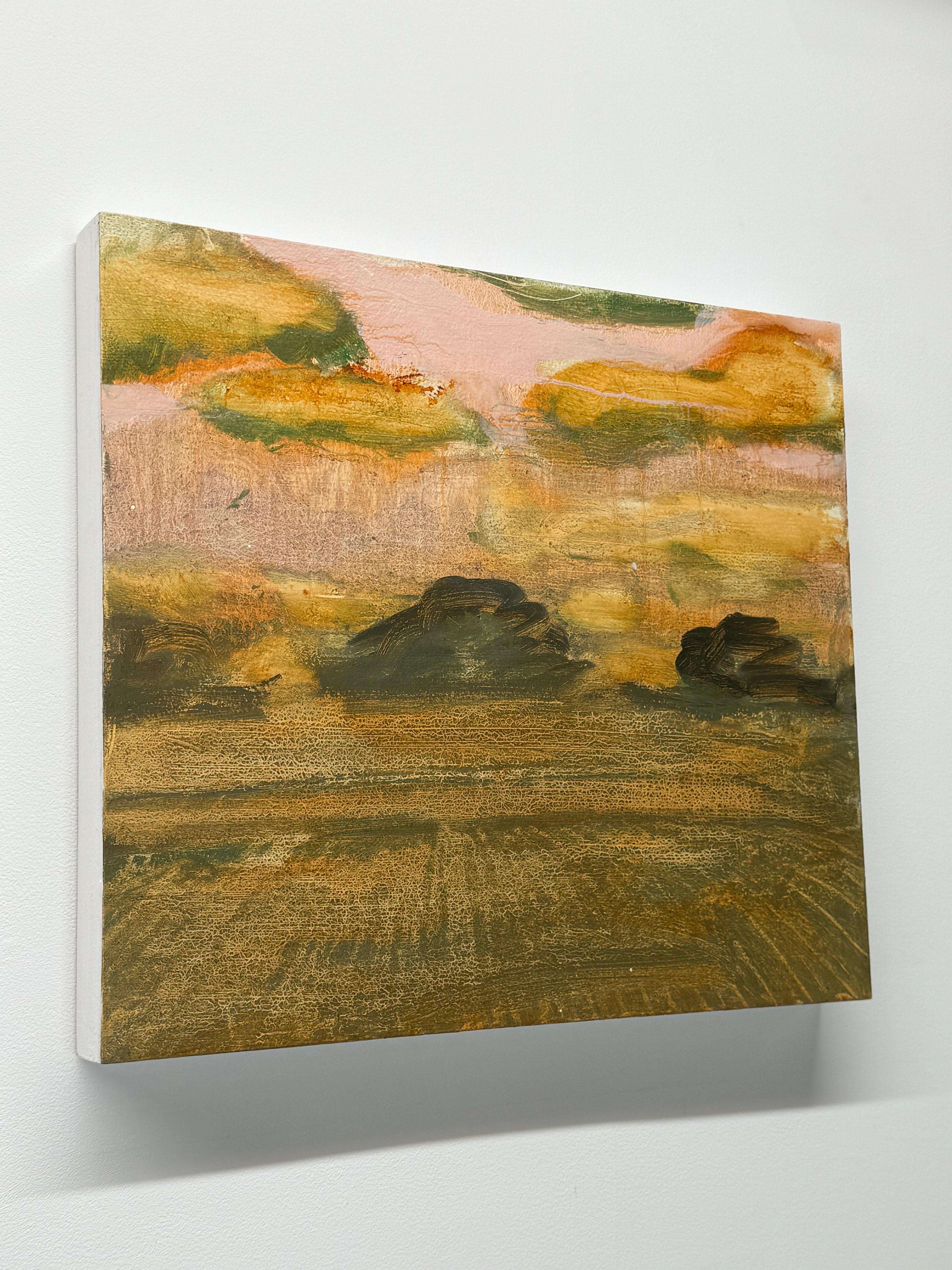 Champ et verger - Paysage contemporain Ciel Nuages Arbres Jaune d'or, 2025 - Contemporain Painting par David Konigsberg