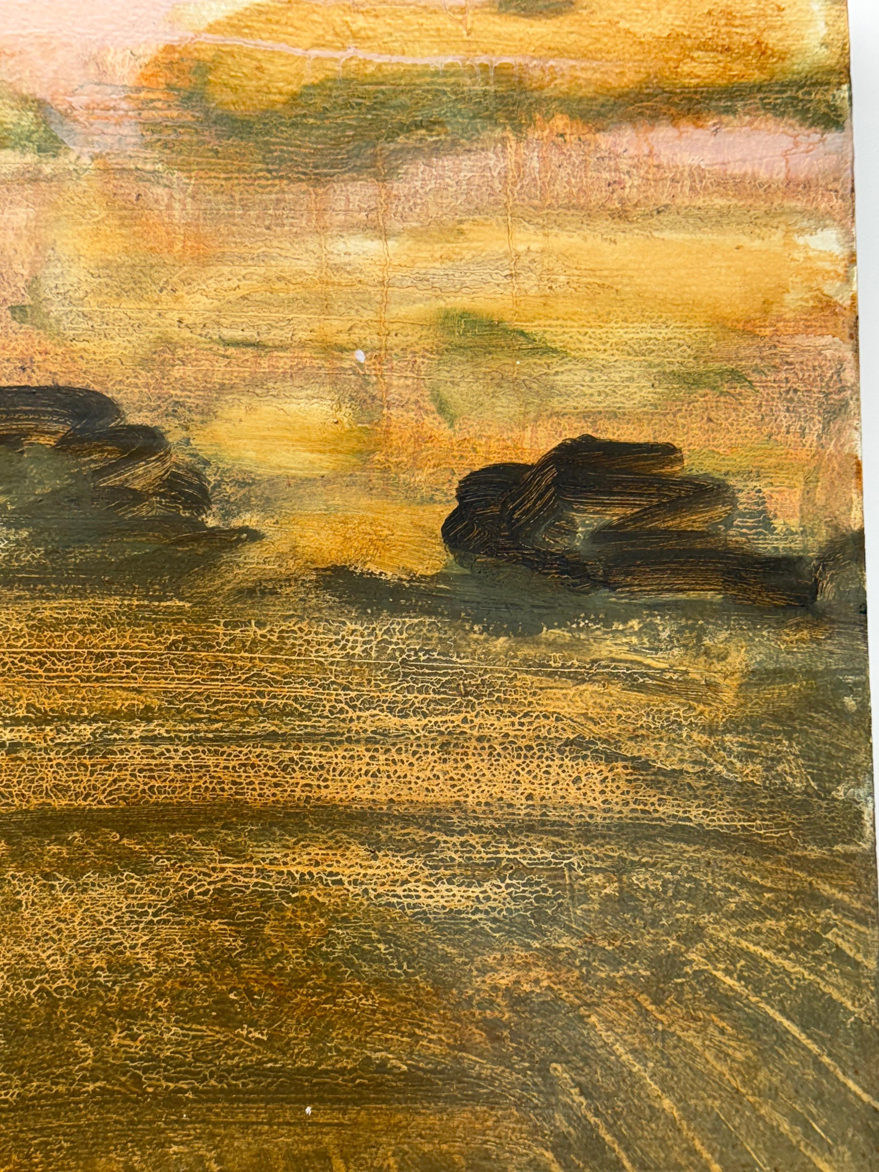 Champ et verger - Paysage contemporain Ciel Nuages Arbres Jaune d'or, 2025 en vente 4