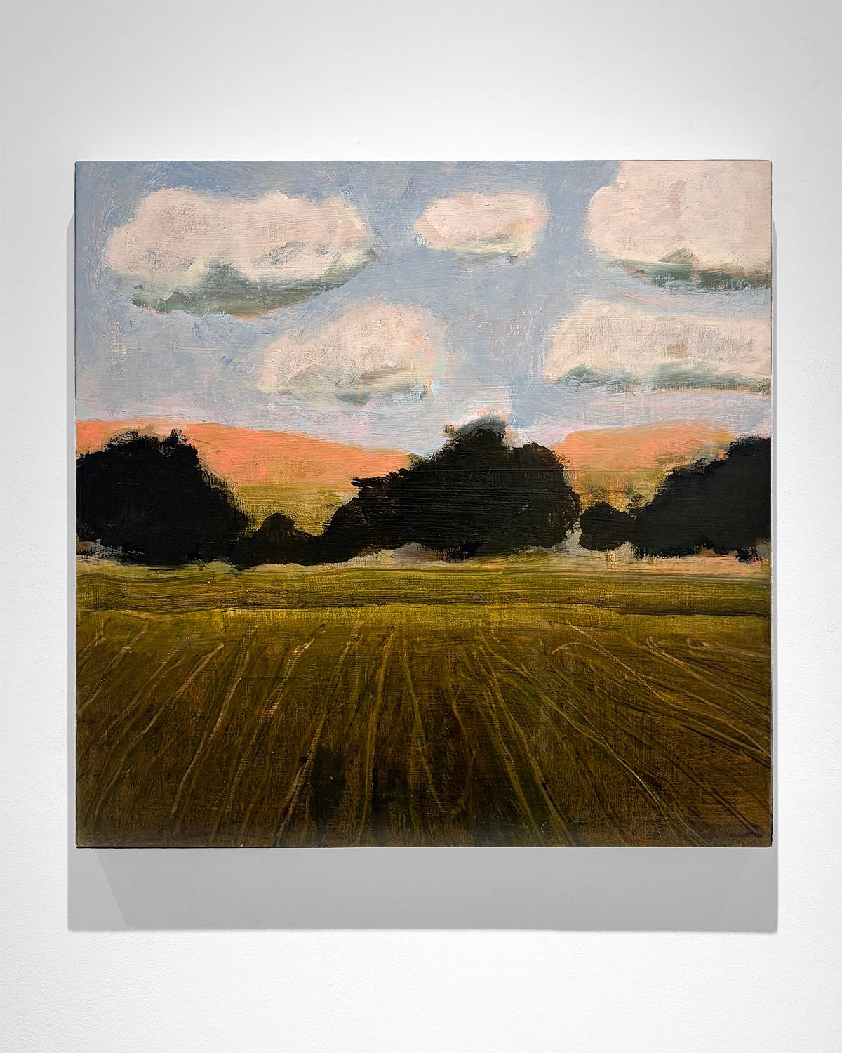 Feld und Obstgarten (Land und Himmelslandschaft mit offenem Feld und dunklem Baumbestand) im Angebot 1
