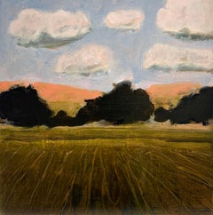 Campo e frutteto (Terreno e panorama con campo aperto e linea di alberi scuri)