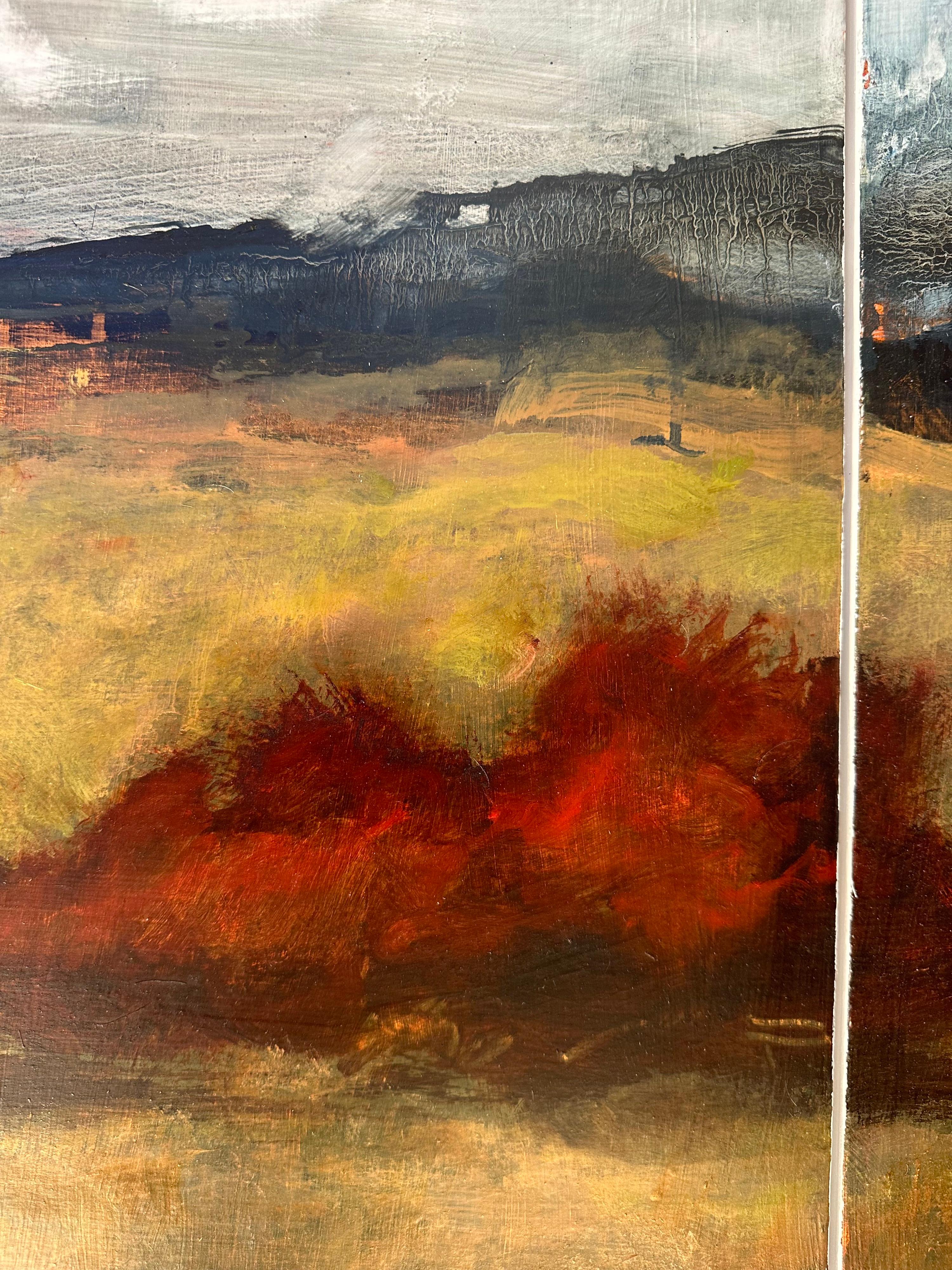 Firebush - Contemporary Landscape Clouds Brown Mountain Hills Red Bush, 2024 (en anglais) en vente 5