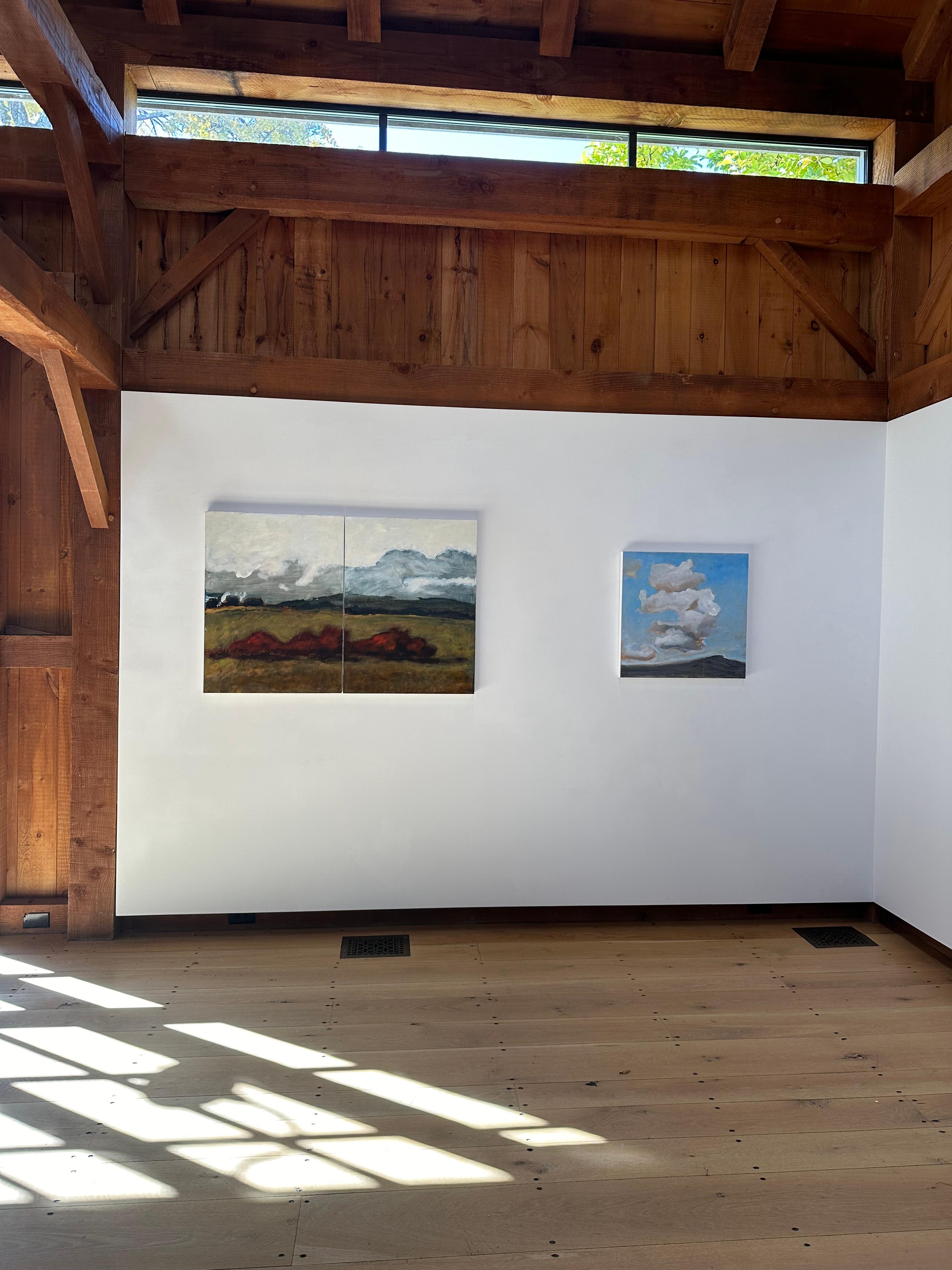 Firebush - Contemporary Landscape Clouds Brown Mountain Hills Red Bush, 2024 (en anglais) en vente 7