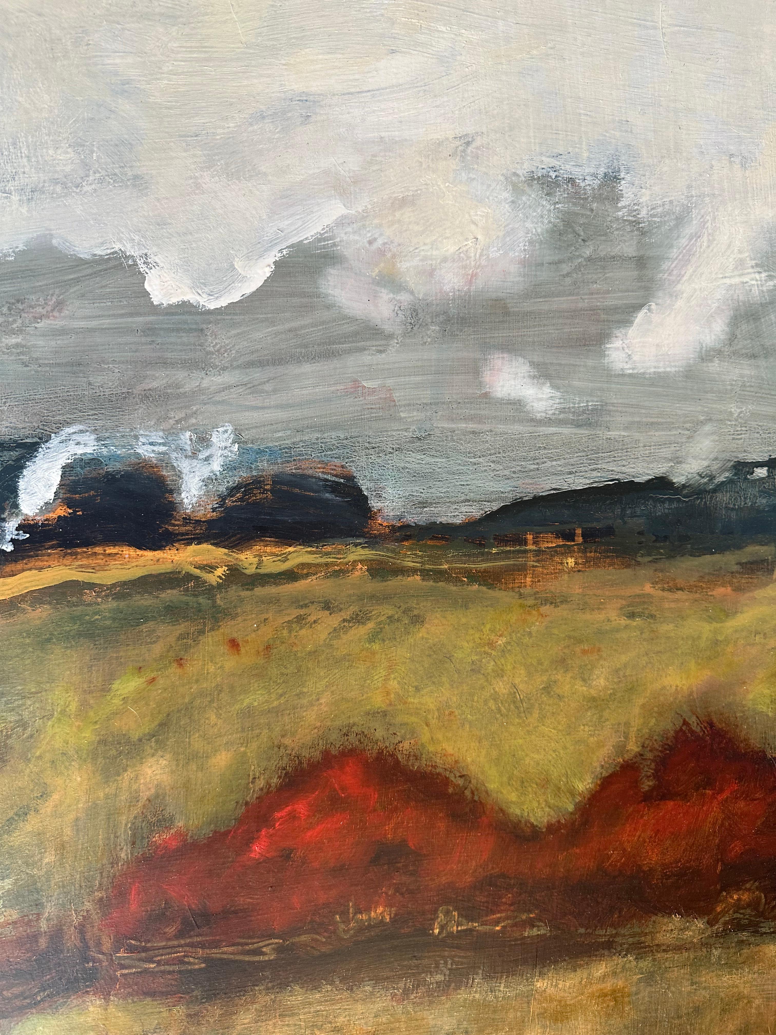 Firebush - Contemporary Landscape Clouds Brown Mountain Hills Red Bush, 2024 (en anglais) en vente 3