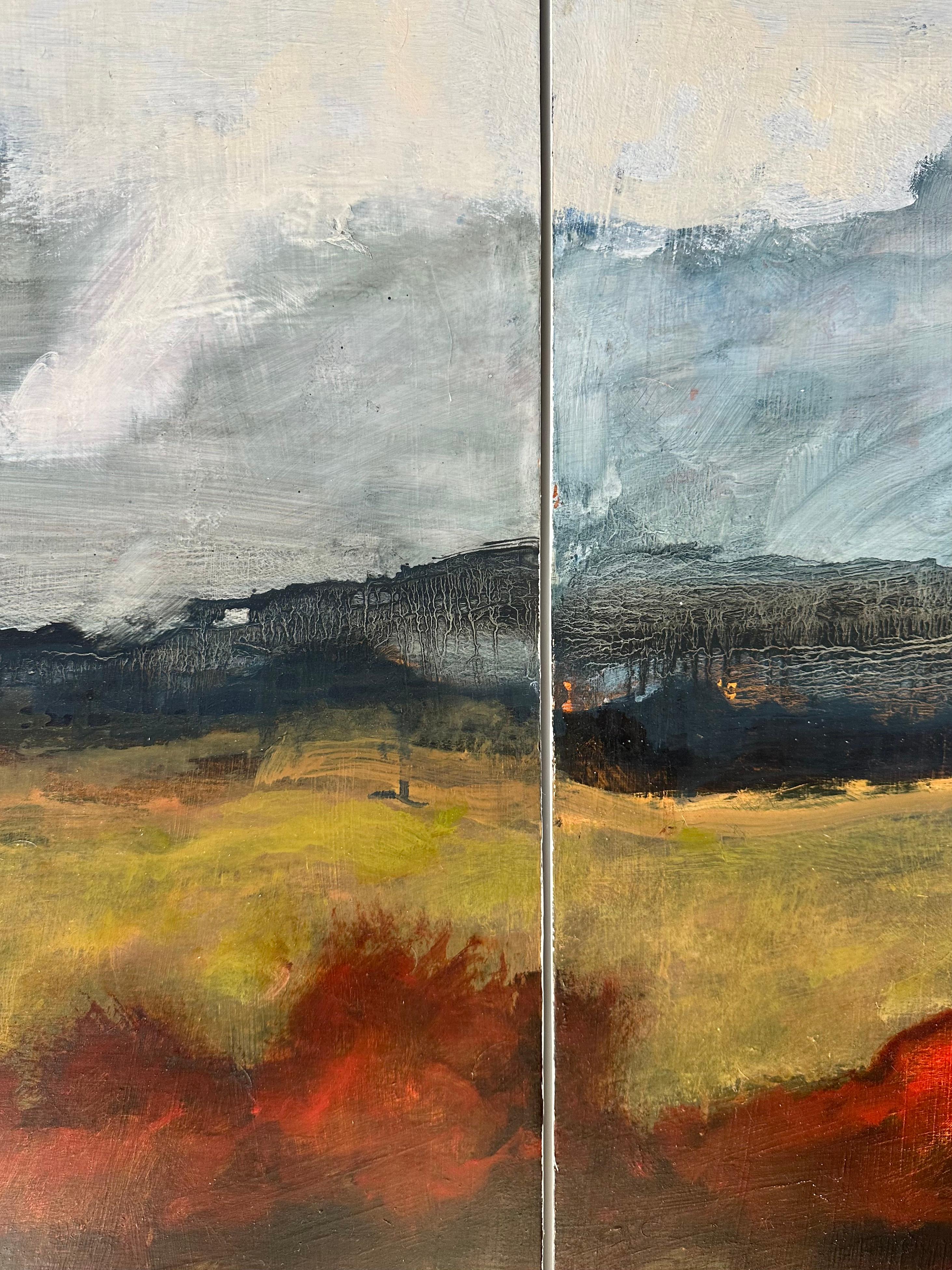 Firebush - Contemporary Landscape Clouds Brown Mountain Hills Red Bush, 2024 (en anglais) en vente 4
