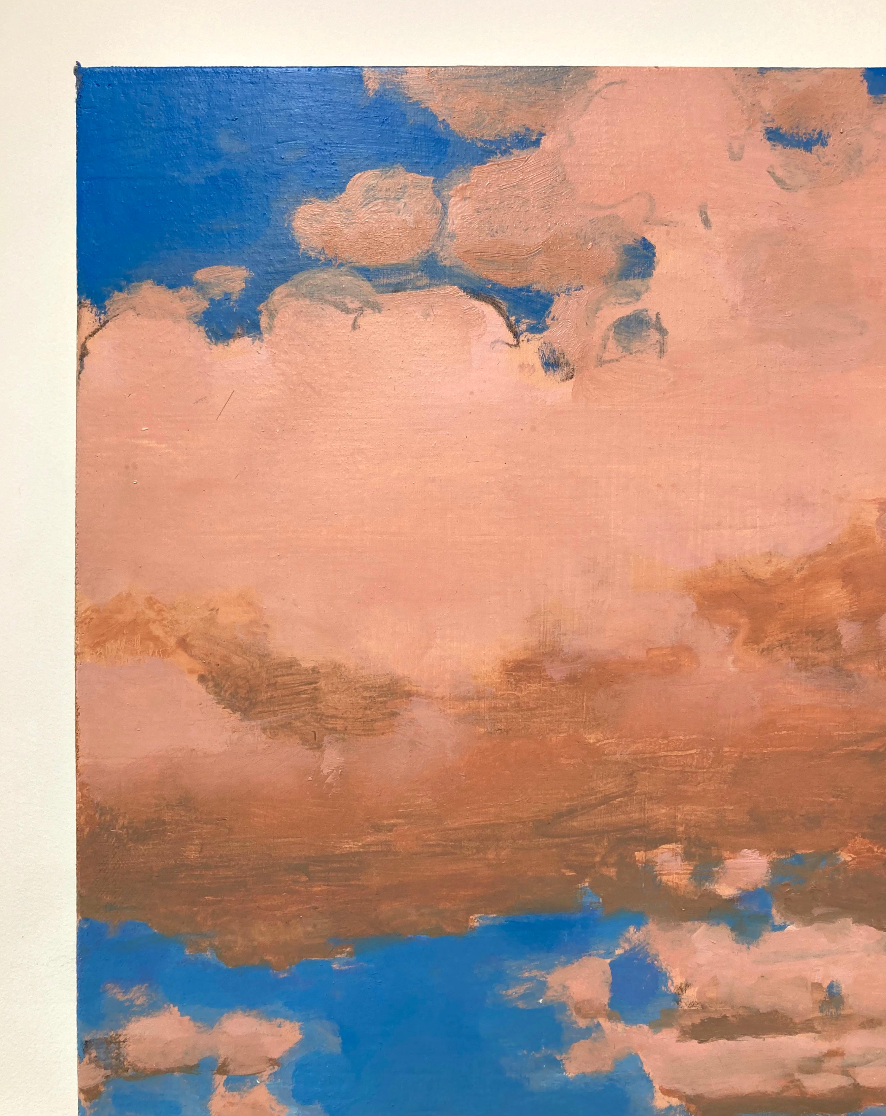 Five, Summer Beach Landscape, Salmon Pink Clouds, Blue Sky, Navy Ocean, Figures For Sale 2