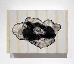 Fleur (Contemporary Black & White Floral Still Life Collage with Yellow Stripe)