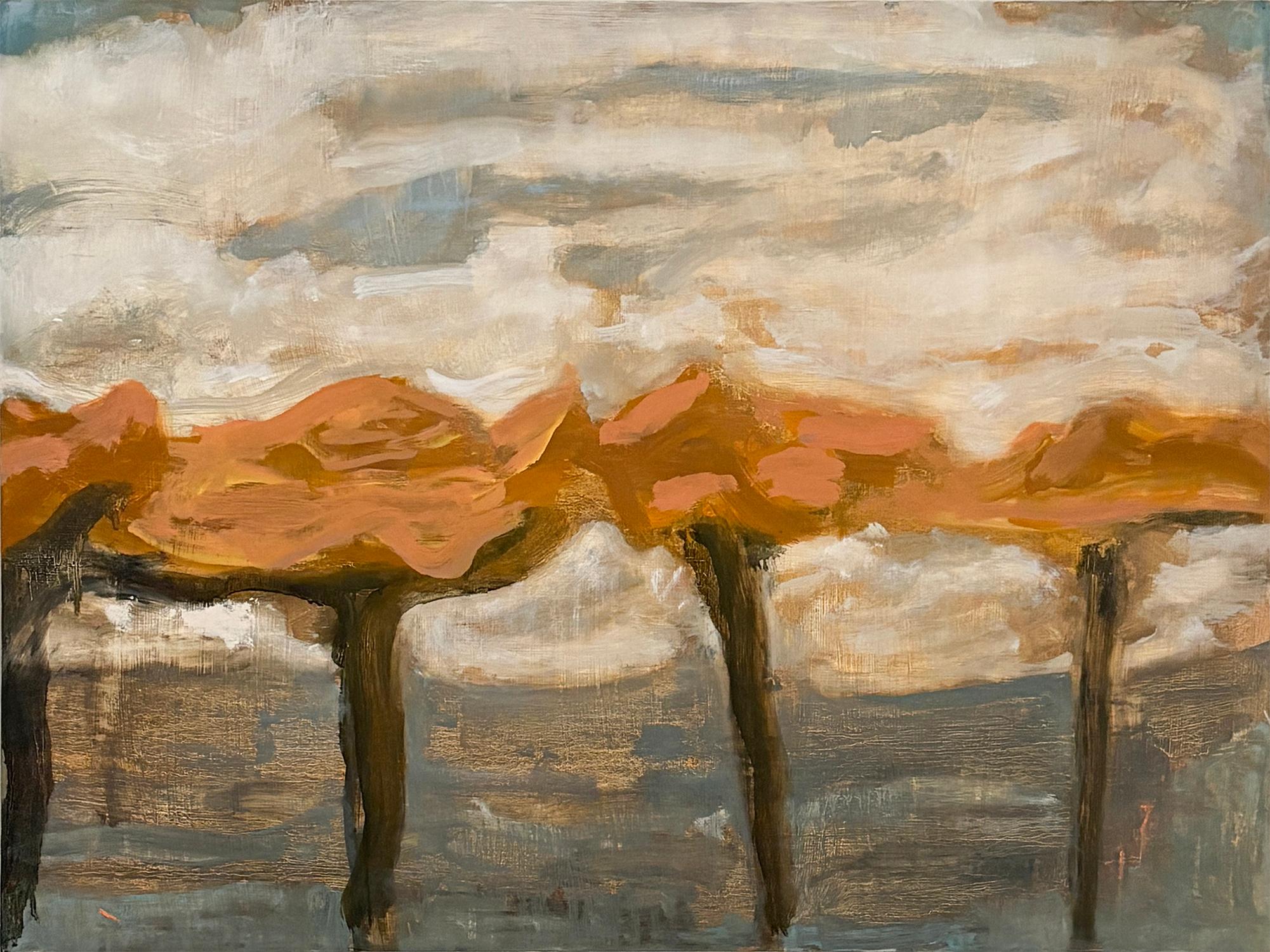 Teste di fiori (Paesaggio espressionista nei toni della terra) - Painting di David Konigsberg