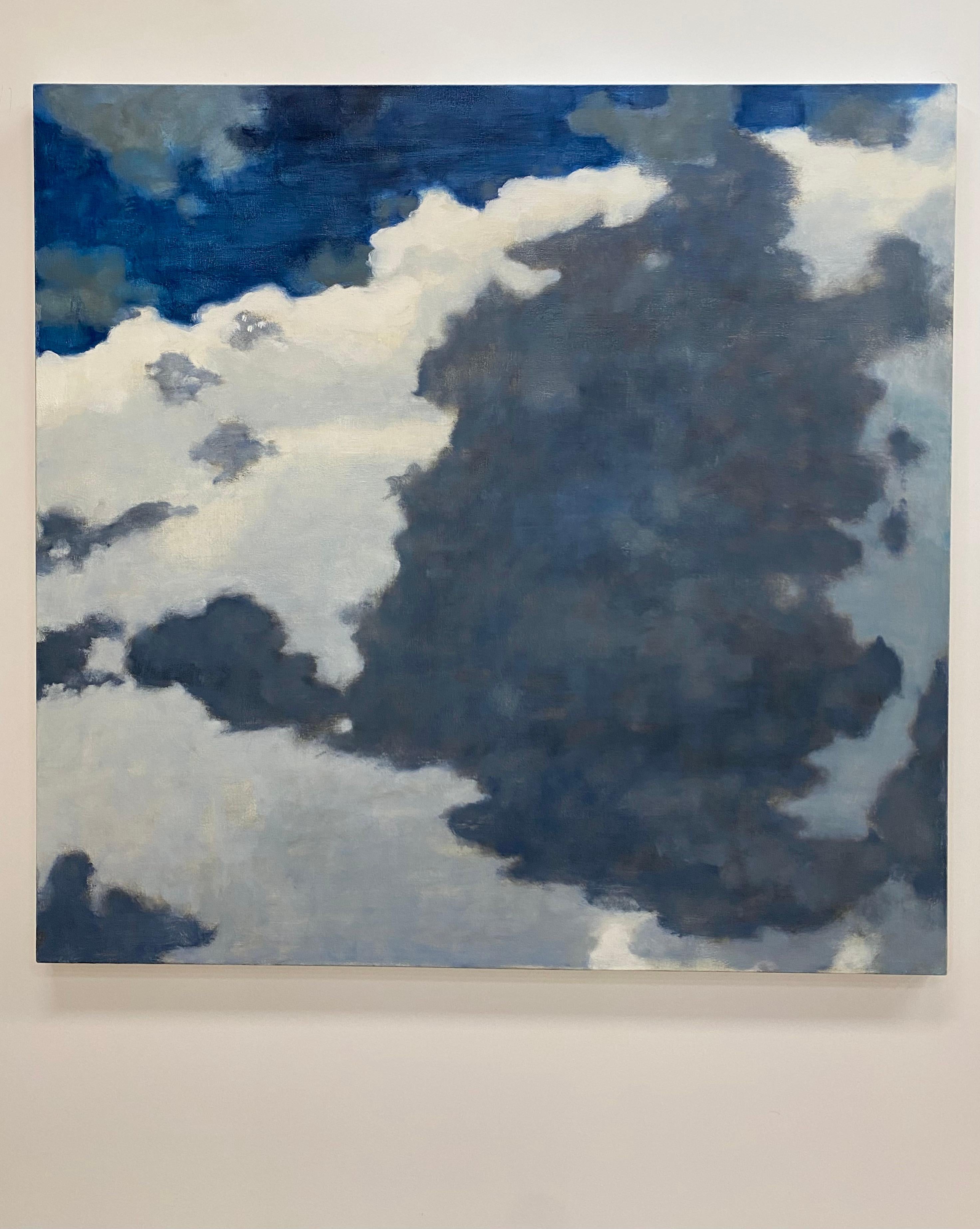 From A Window Seat One - Cream Ivory Clouds Cobalt Gray Blue Sky Skyscape, 2021 - Painting by David Konigsberg