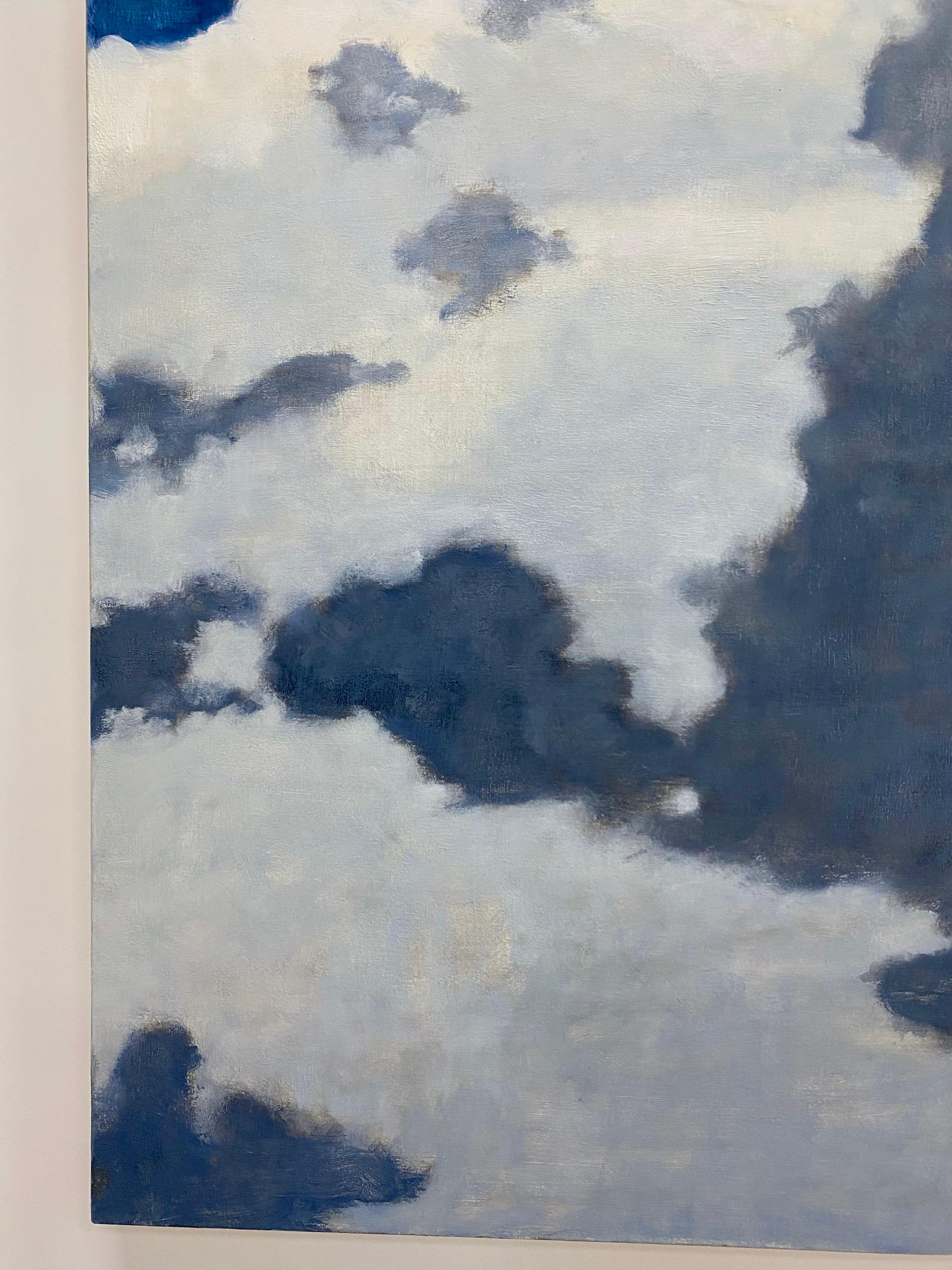 From A Window Seat One - Cream Ivory Clouds Cobalt Gray Blue Sky Skyscape, 2021 - Contemporary Painting by David Konigsberg