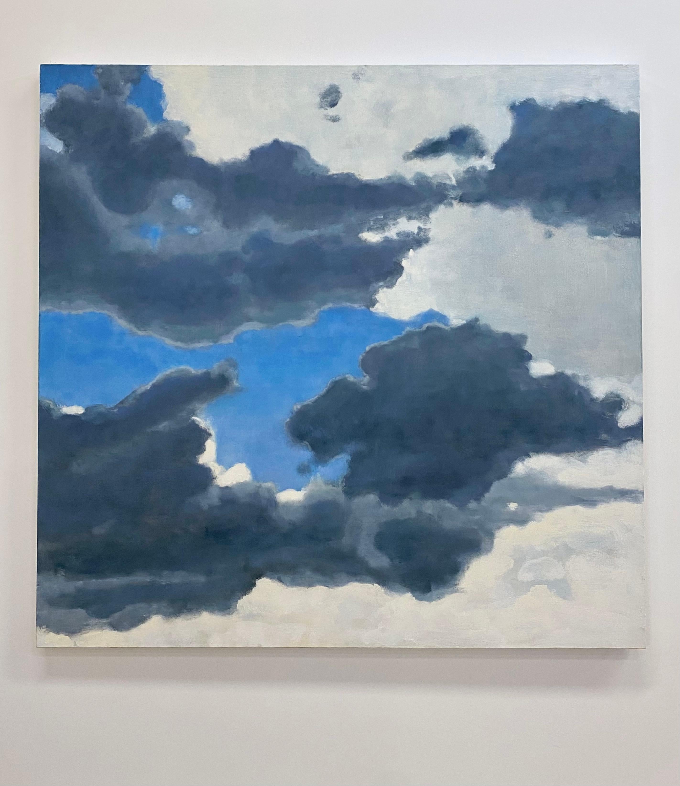 From A Window Seat Two, Gray, Ivory Clouds, Light Blue Sky, Skyscape - Painting by David Konigsberg