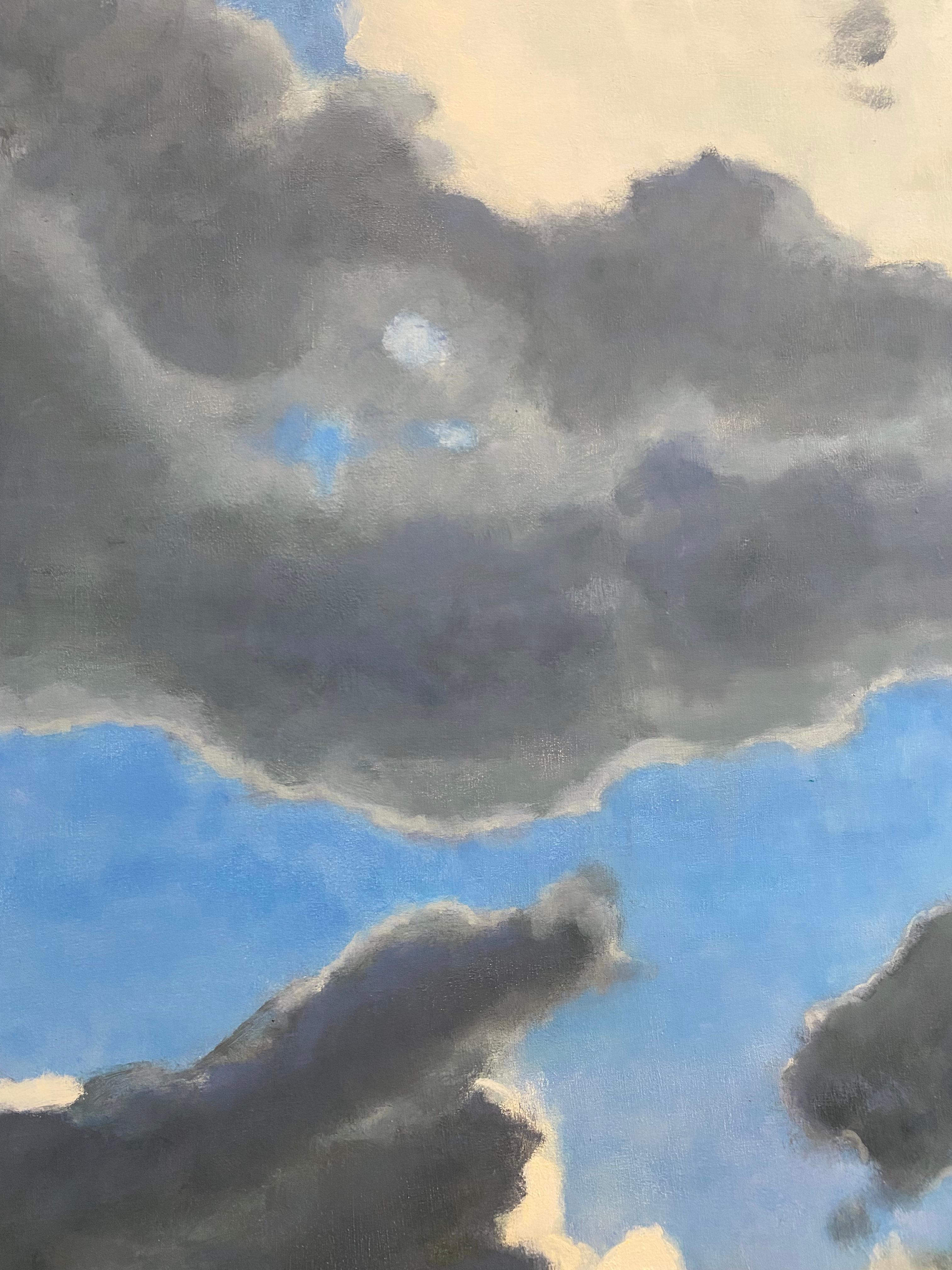 From A Window Seat Two - Skyscape Oil Painting Ivory Gray Clouds Blue Sky, 2021 For Sale 8