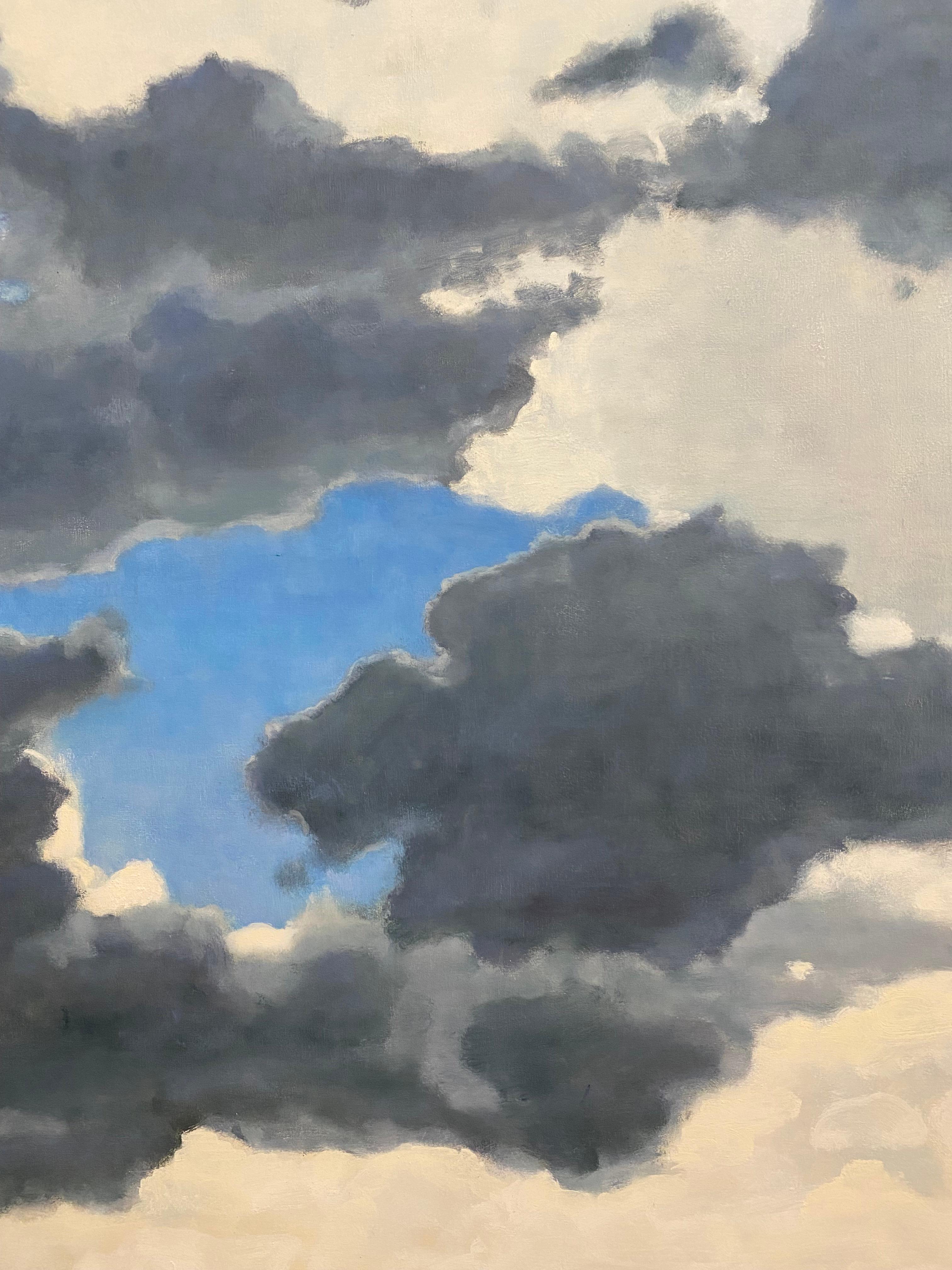 From A Window Seat Two - Skyscape Oil Painting Ivory Gray Clouds Blue Sky, 2021 For Sale 9