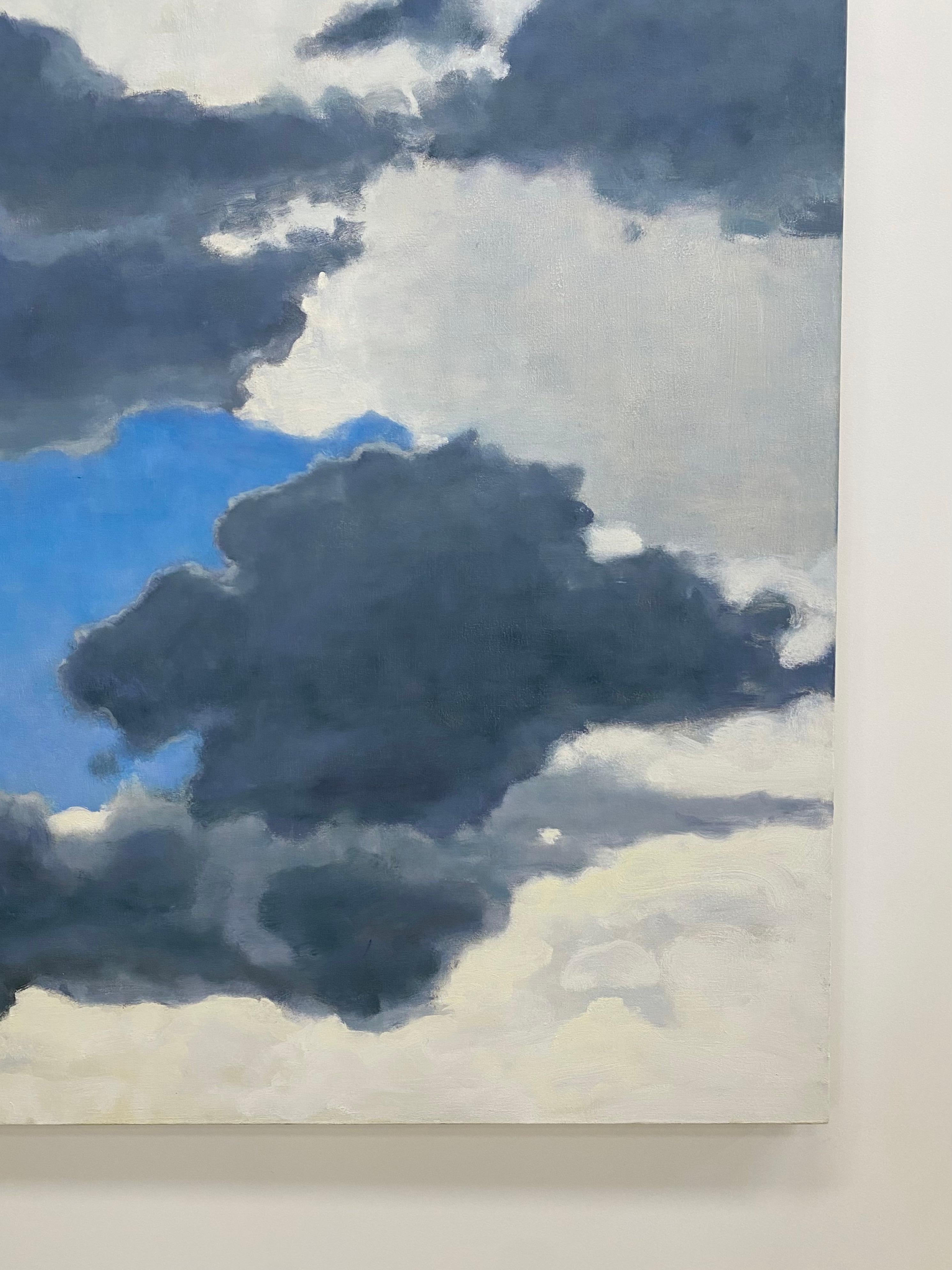 From A Window Seat Two - Skyscape Oil Painting Ivory Gray Clouds Blue Sky, 2021 For Sale 12