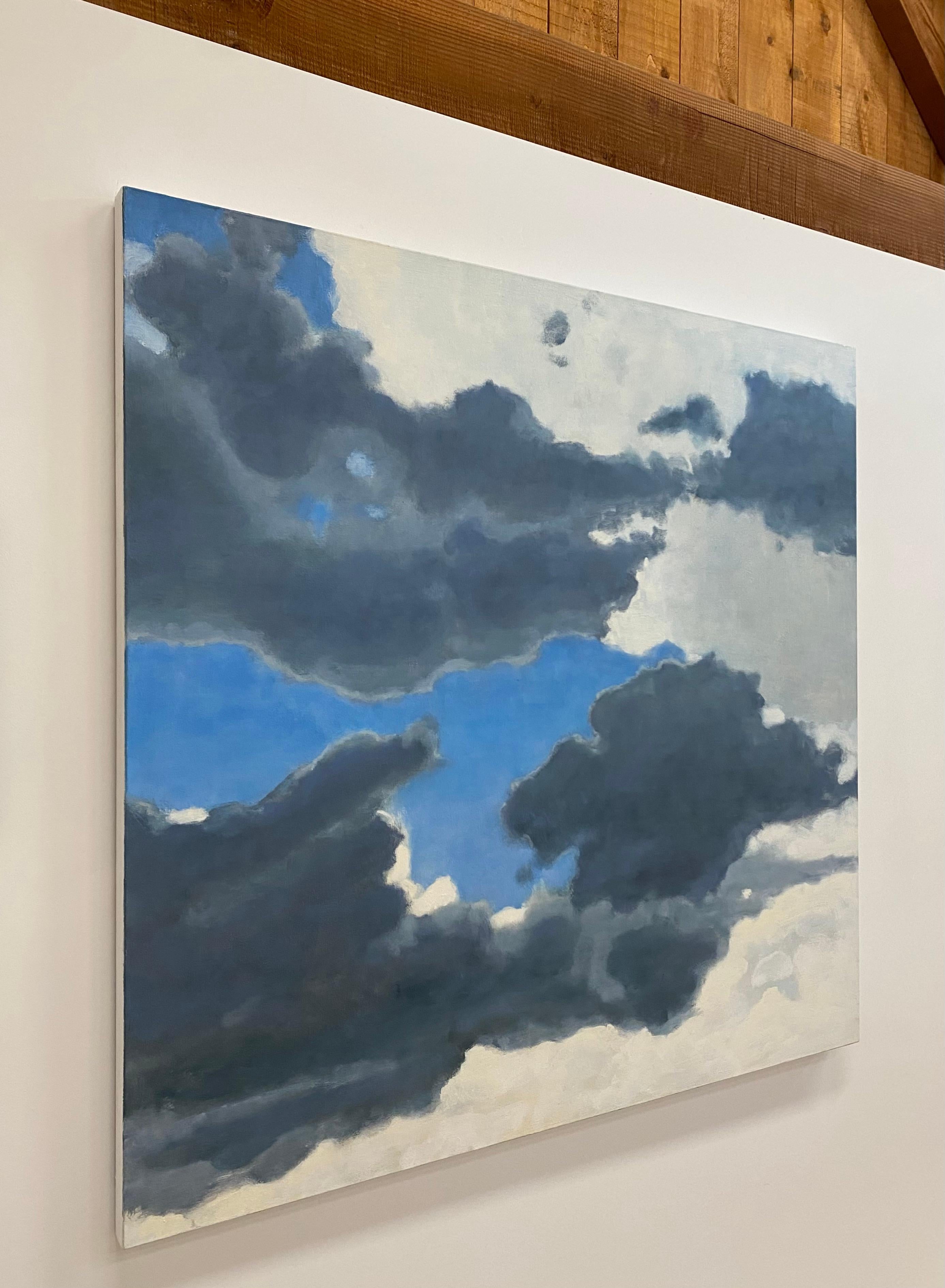 From A Window Seat Two - Skyscape Oil Painting Ivory Gray Clouds Blue Sky, 2021 For Sale 1