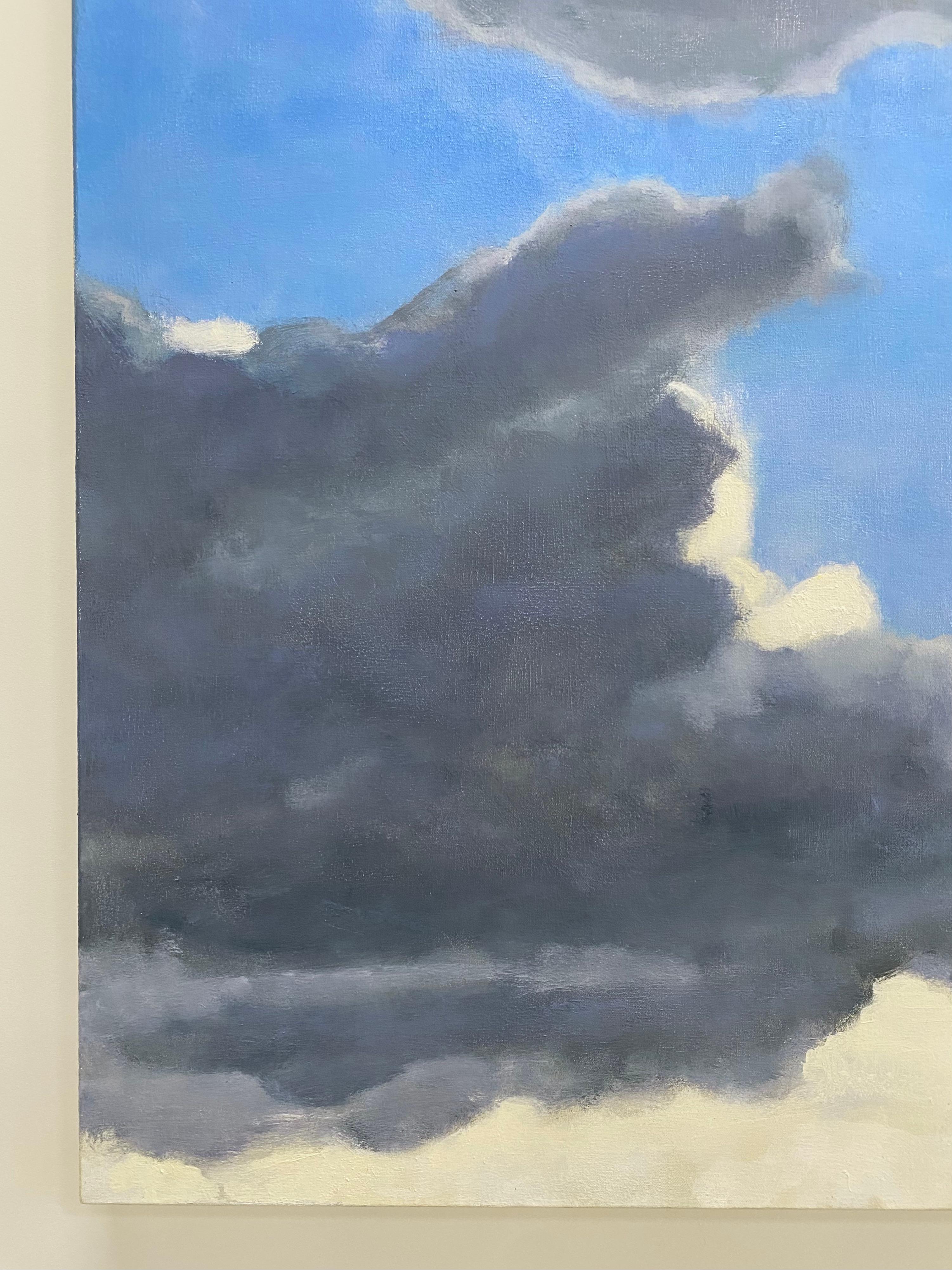 From A Window Seat Two - Skyscape Oil Painting Ivory Gray Clouds Blue Sky, 2021 For Sale 2