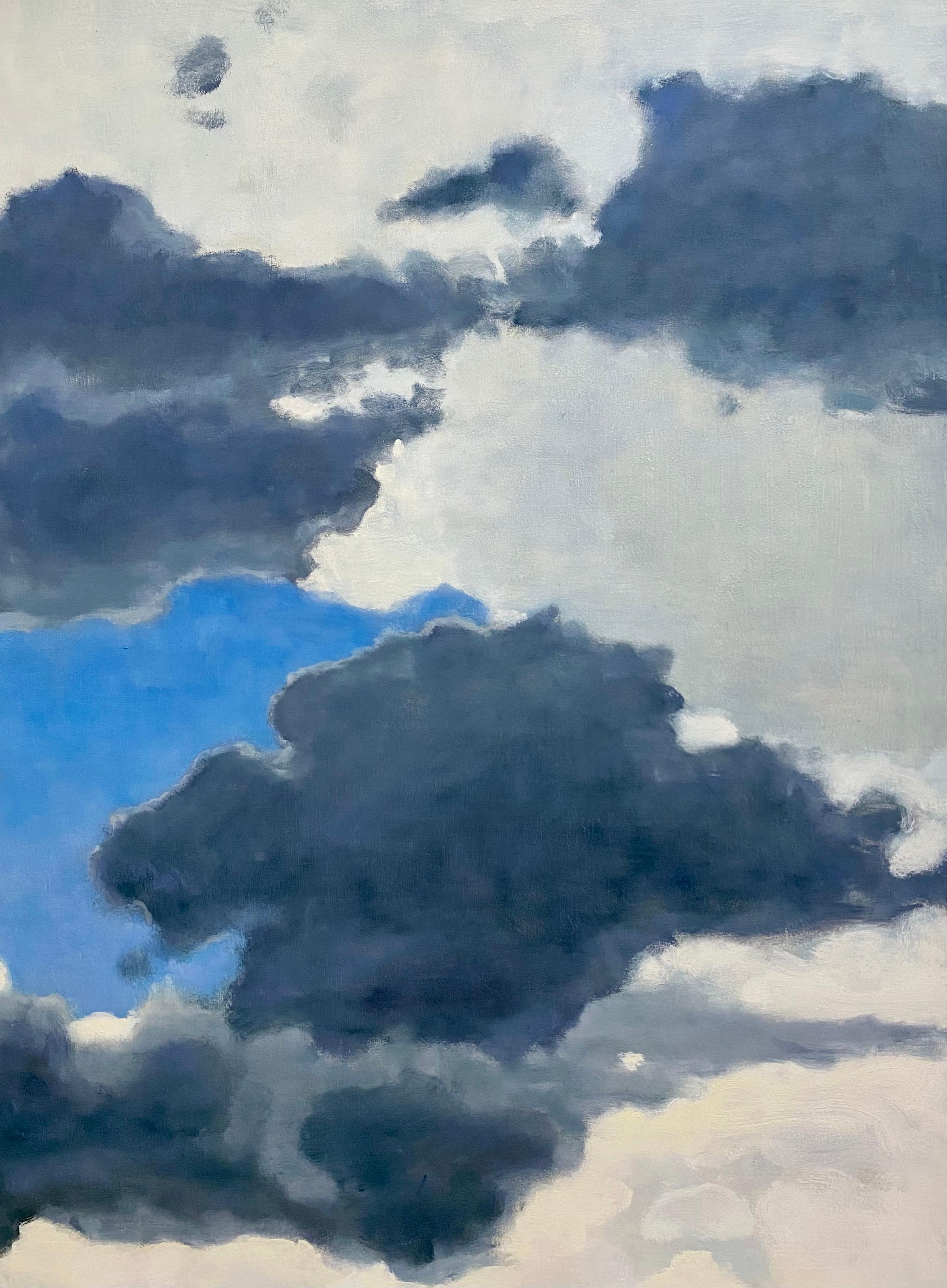 From A Window Seat Two - Skyscape Oil Painting Ivory Gray Clouds Blue Sky, 2021 For Sale 3