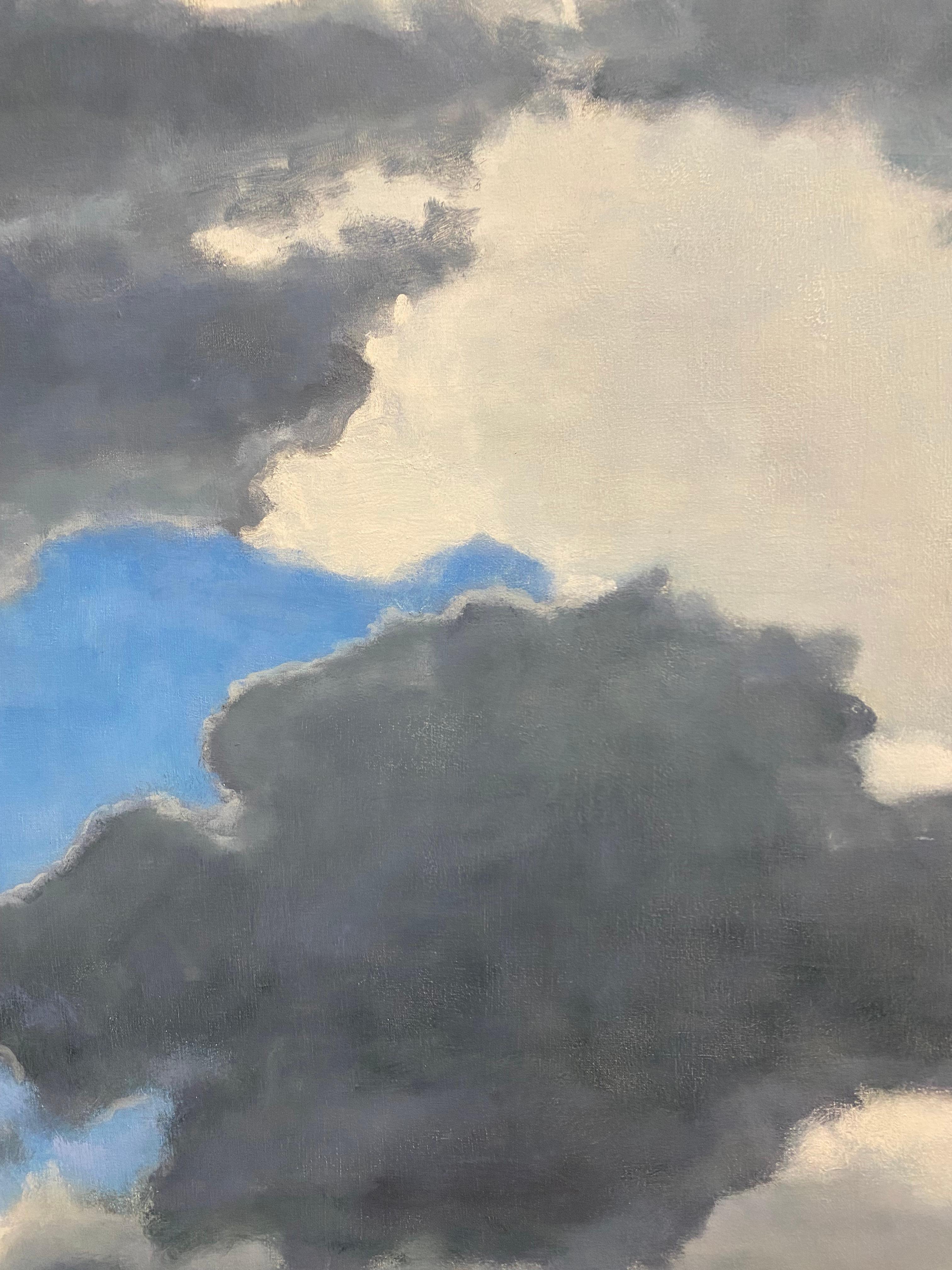 From A Window Seat Two - Skyscape Oil Painting Ivory Gray Clouds Blue Sky, 2021 For Sale 4
