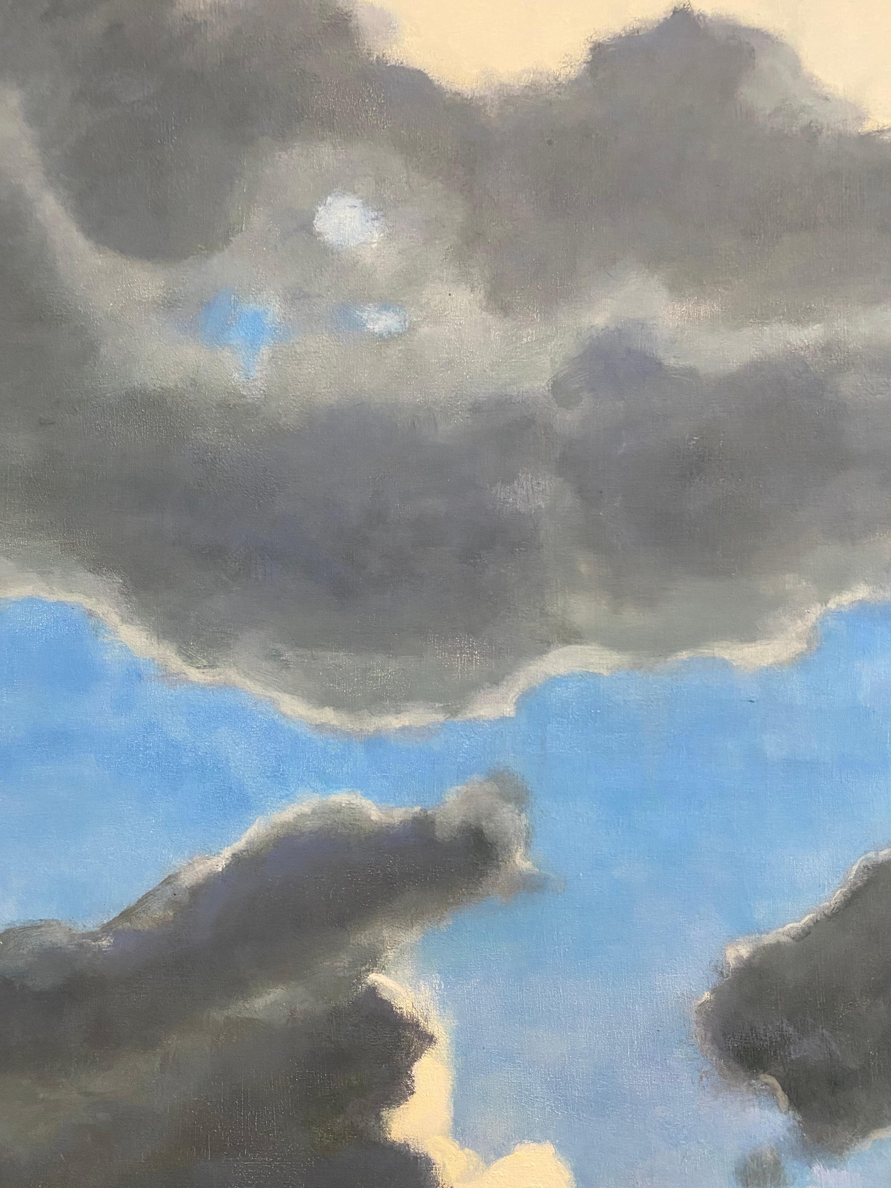 From A Window Seat Two - Skyscape Oil Painting Ivory Gray Clouds Blue Sky, 2021 For Sale 6