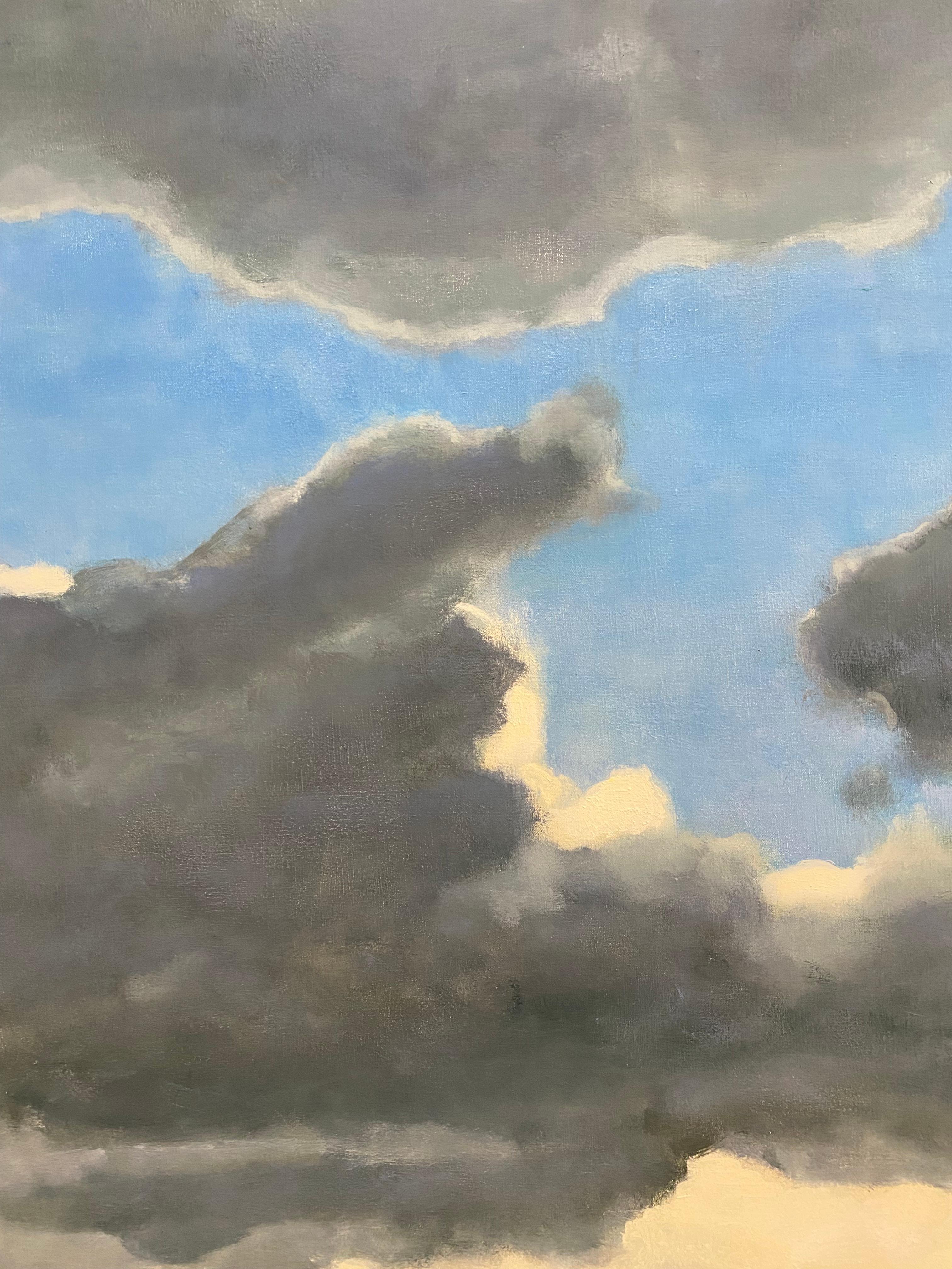 From A Window Seat Two - Skyscape Oil Painting Ivory Gray Clouds Blue Sky, 2021 For Sale 7
