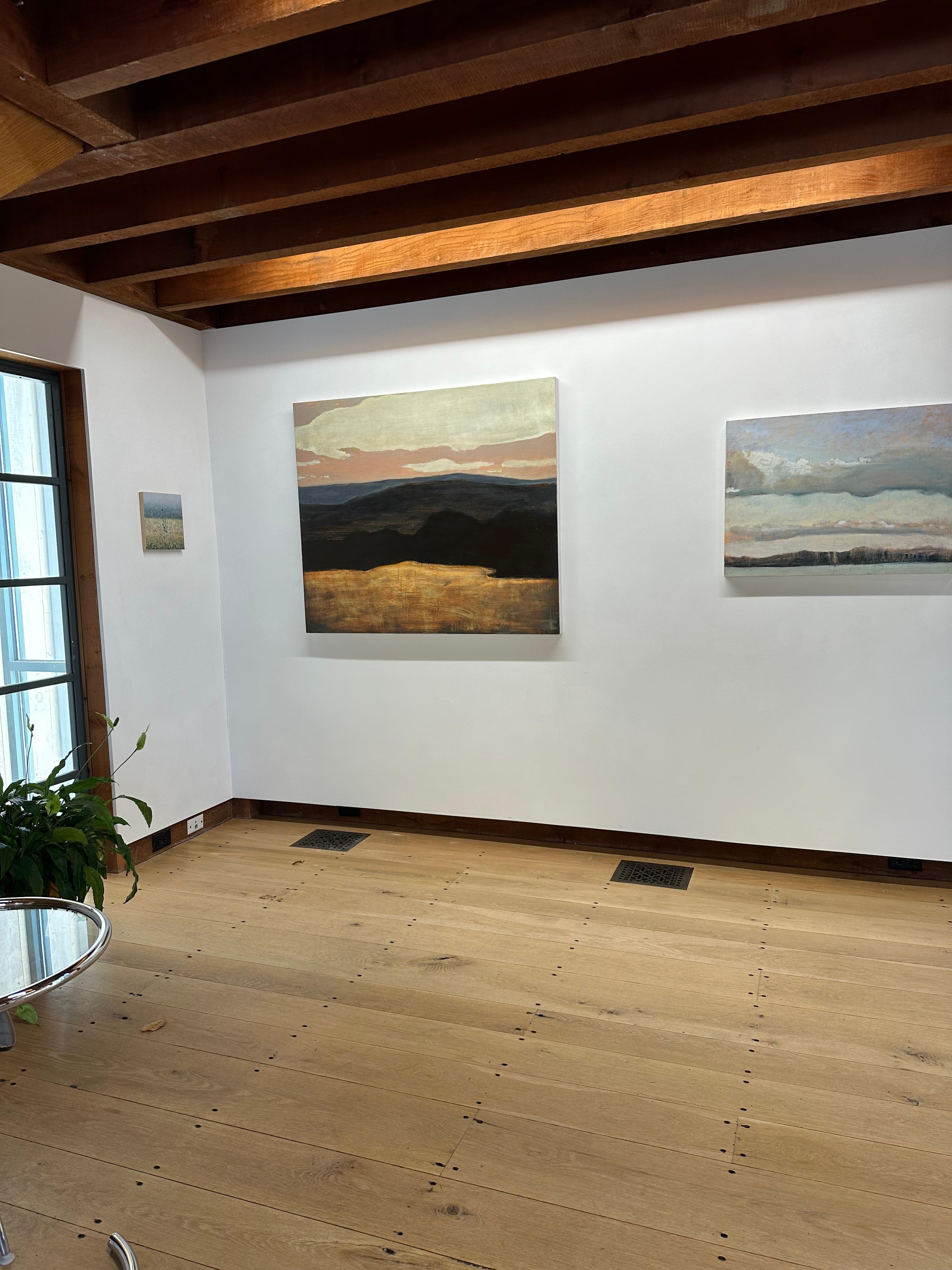 Graphic Landscape - Contemporary Painting Clouds Blue Sky Brown Mountain, 2024 For Sale 1