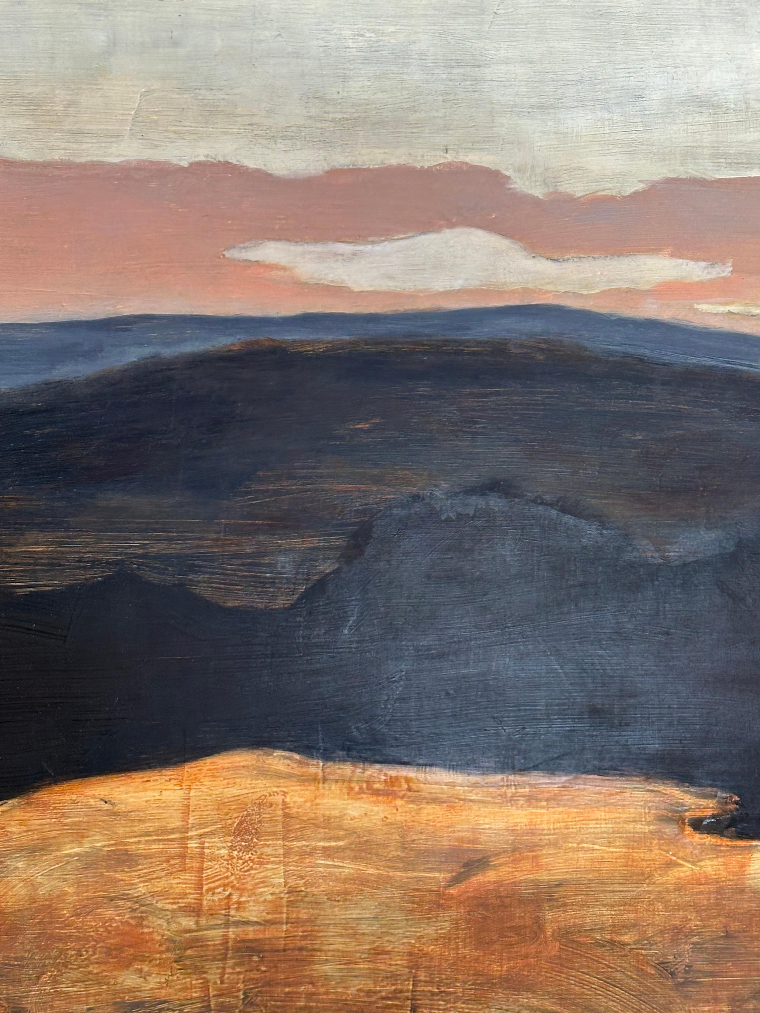 Graphic Landscape - Contemporary Painting Clouds Blue Sky Brown Mountain, 2024 For Sale 2