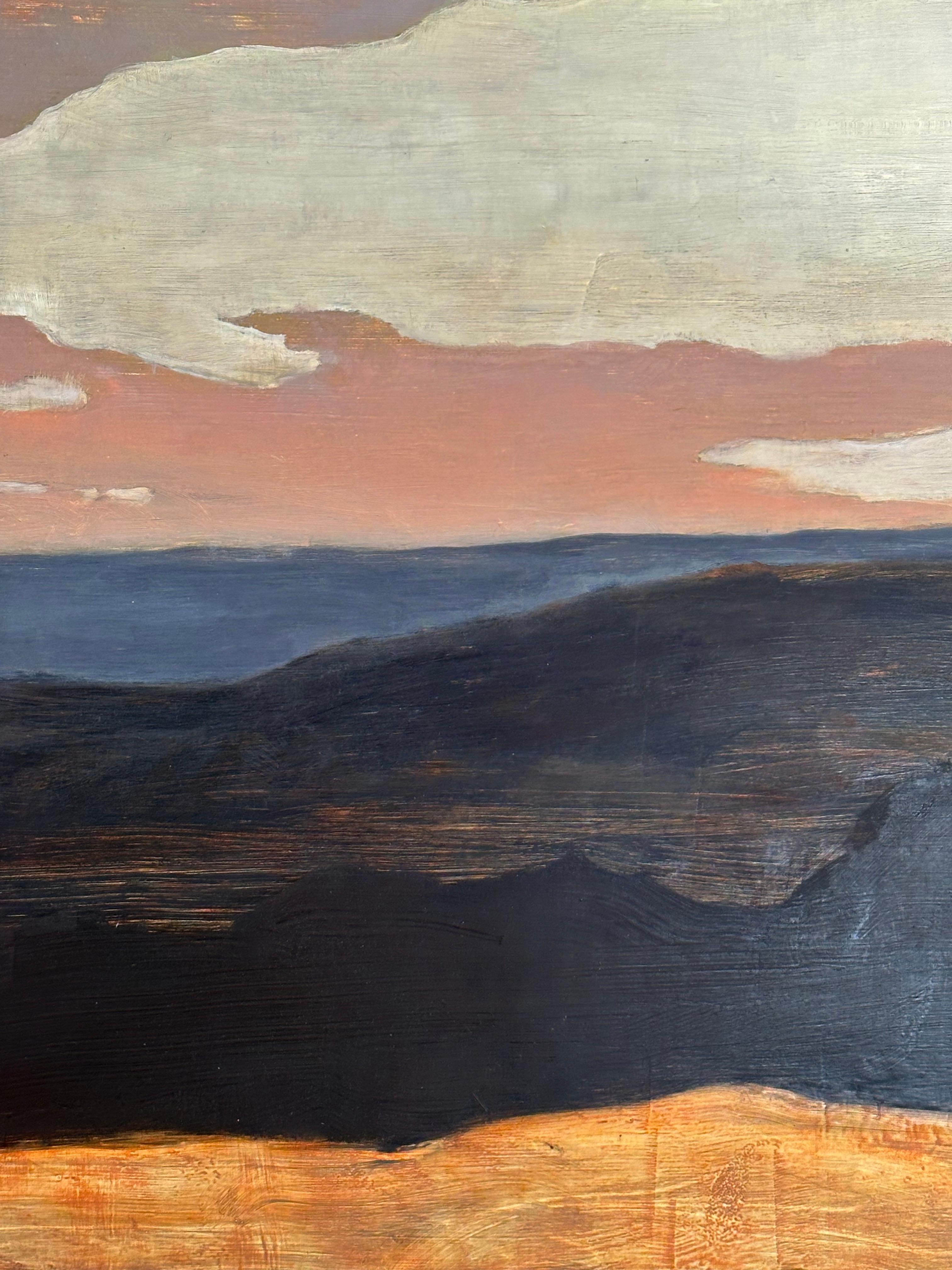 Graphic Landscape - Contemporary Painting Clouds Blue Sky Brown Mountain, 2024 For Sale 3
