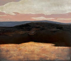 Graphic Landscape - Contemporary Painting Clouds Blue Sky Brown Mountain, 2024