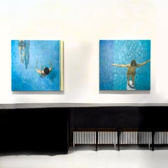 High Board (Impressionist Style Figurative Painting of a Figure & Blue Pool)