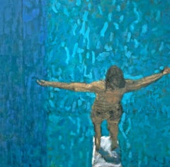 High Board (Impressionist Style Figurative Painting of a Figure & Blue Pool)